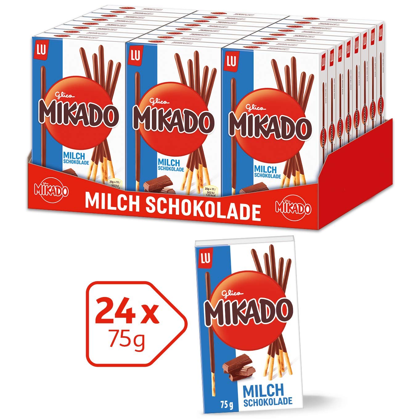 Mikado Milchschokolade – 24 x 75 g – Knusprige Keksstäbchen, überzogen mit
