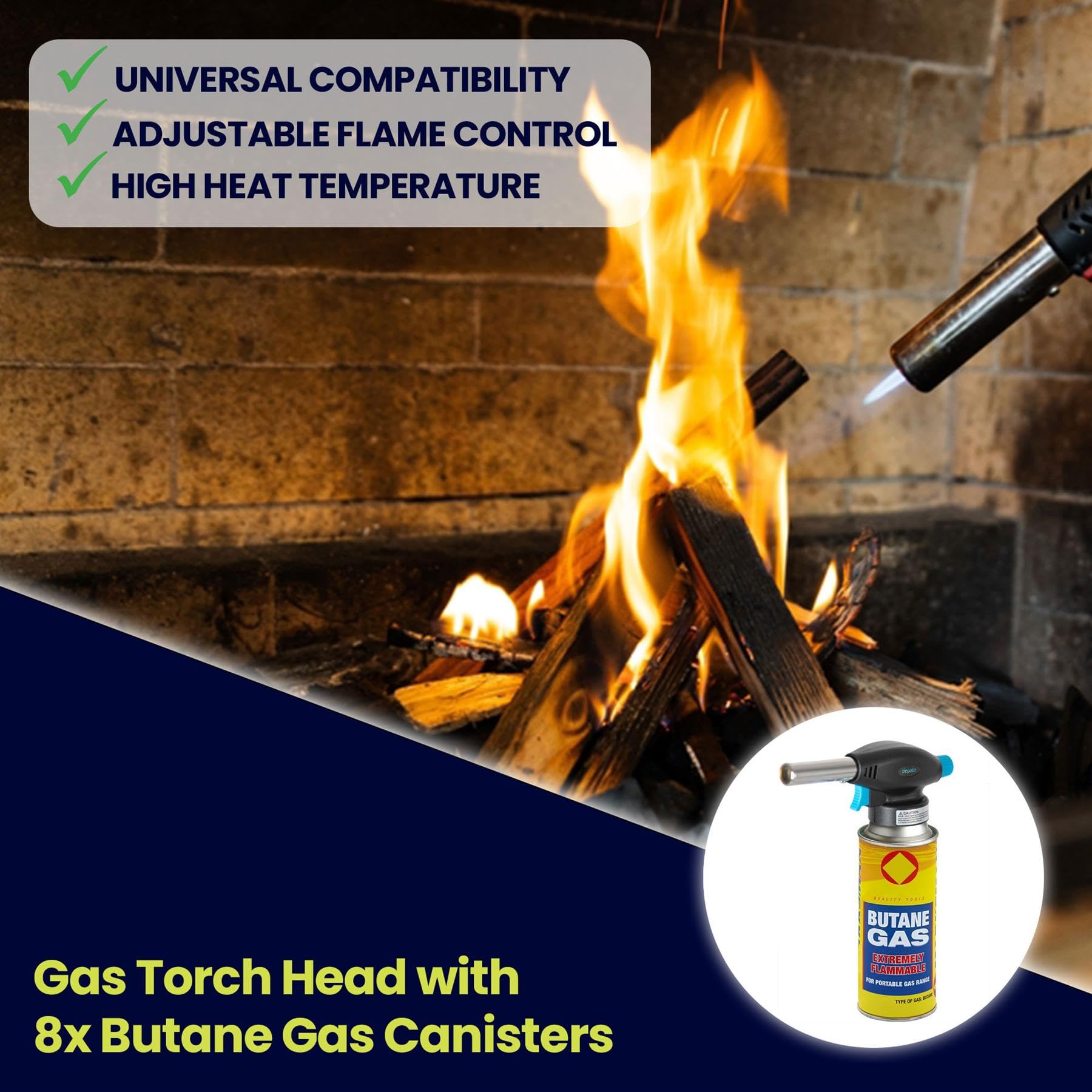 Dapetz ® Tête de chalumeau à gaz avec 8 brûleurs à gaz butane multifonctions pour soudure barbecue facile à utiliser PUSH'N Twist Cartouche de gaz en plastique et acier, taille 170 x 66 x 55 mm