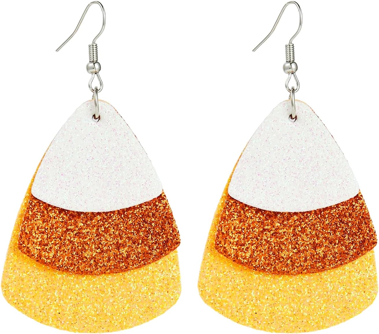Shiny Halloween Candy Corn Earrings Cute Layered Candy Corn Leather Teardrop Earrings Lightweight Fall Thanksgiving Halloween Festival Costume Jewelry Accessories