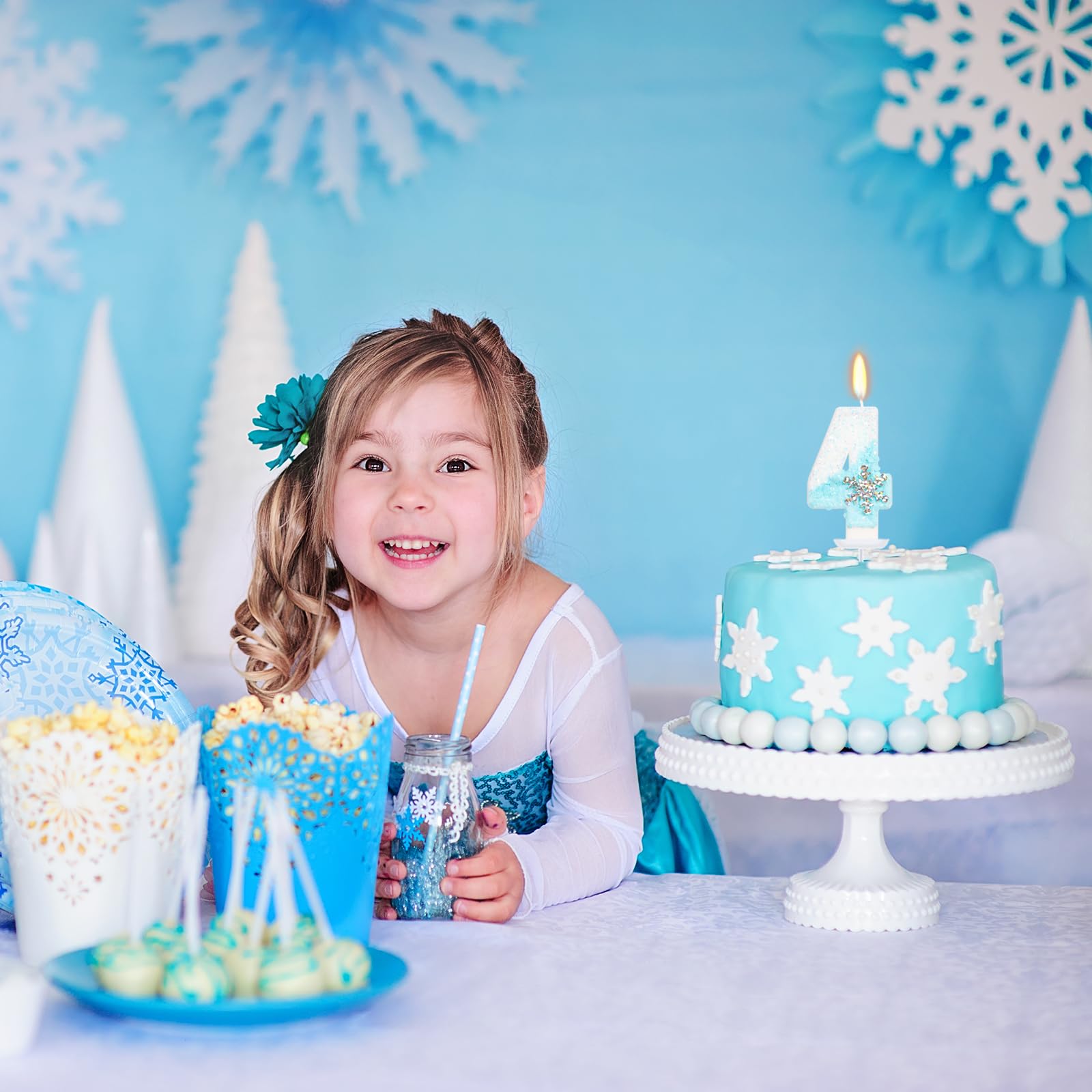 Velas de cumpleaños con temática de nieve azul cielo, velas de cumpleaños para suministros de fiesta, 2.75 pulgadas, decoración de pastel número 4 (número 4)