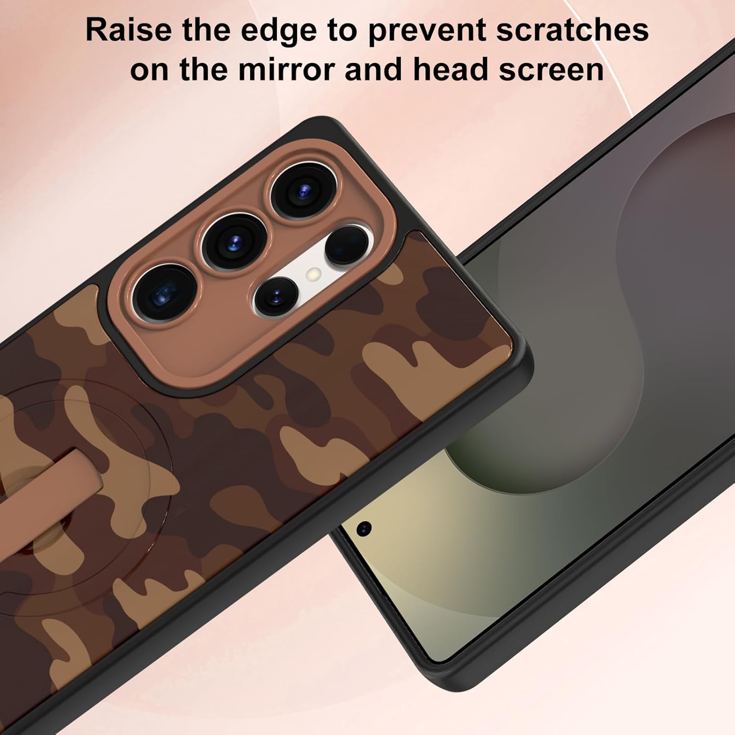 tharlet Compatible with Samsung Galaxy S25 Ultra Case with Finger Strap, Compatible with MagSafe, Cute Camo Phone Case for Women Girls, Anti Scratch Protective Cover for Galaxy S25 Ultra, Brown