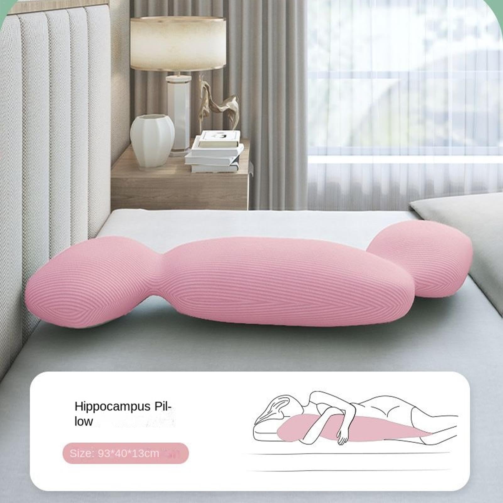 Almohada de cuerpo entero para adultos, almohada corporal para dormir de lado, almohada para dormir de lado en forma de caballito de mar, inserto de almohada largo y transpirable, inserto de