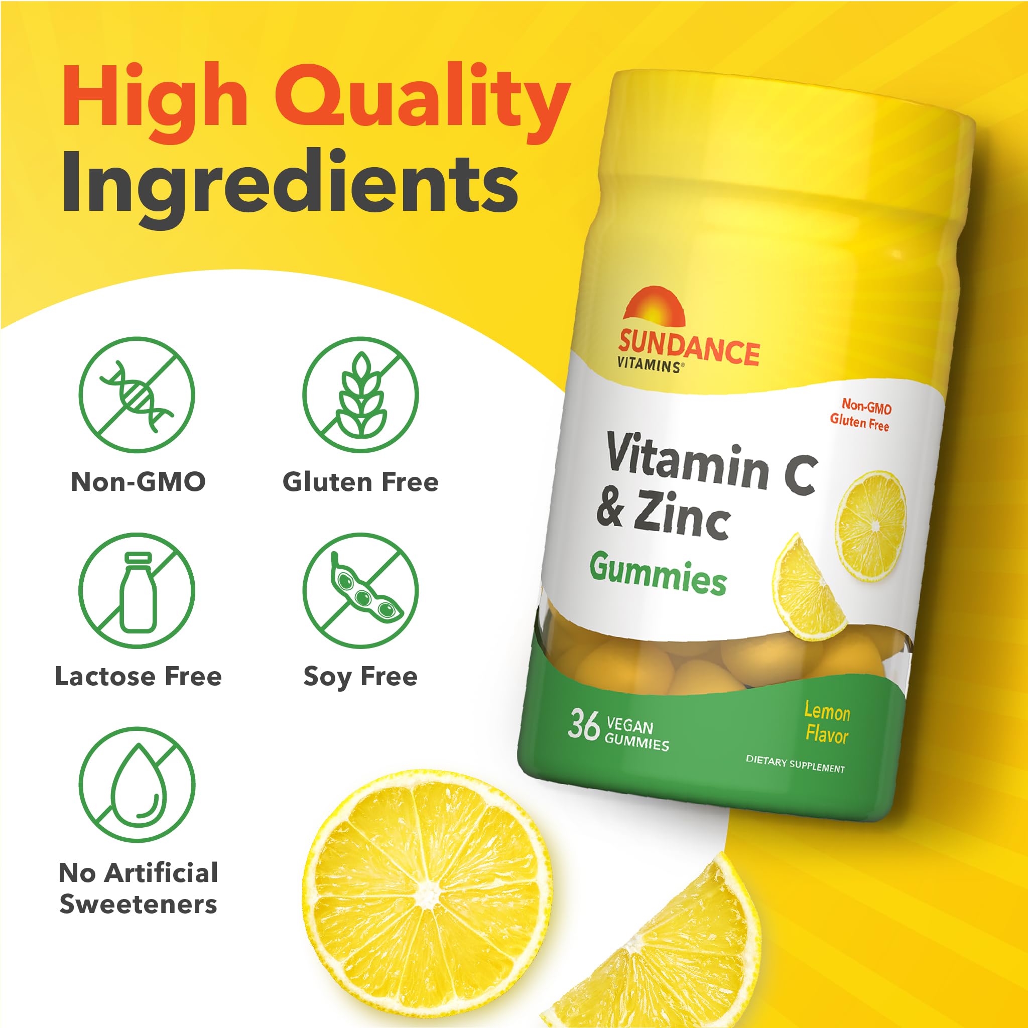 Sundance Vitamin C Gummies with Zinc for Adults | 36 Count | Lemon Flavor — Amazon image 4