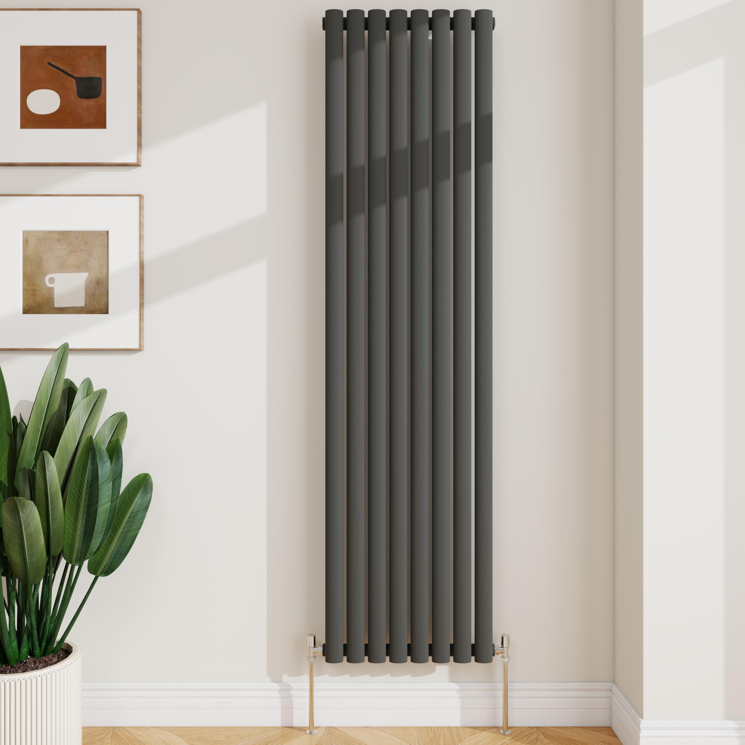 SLINE SANITARY Vertical Oval Column Rradiator Bathroom Central Heating Anthracite 1800×472mm Single Panel Radiator