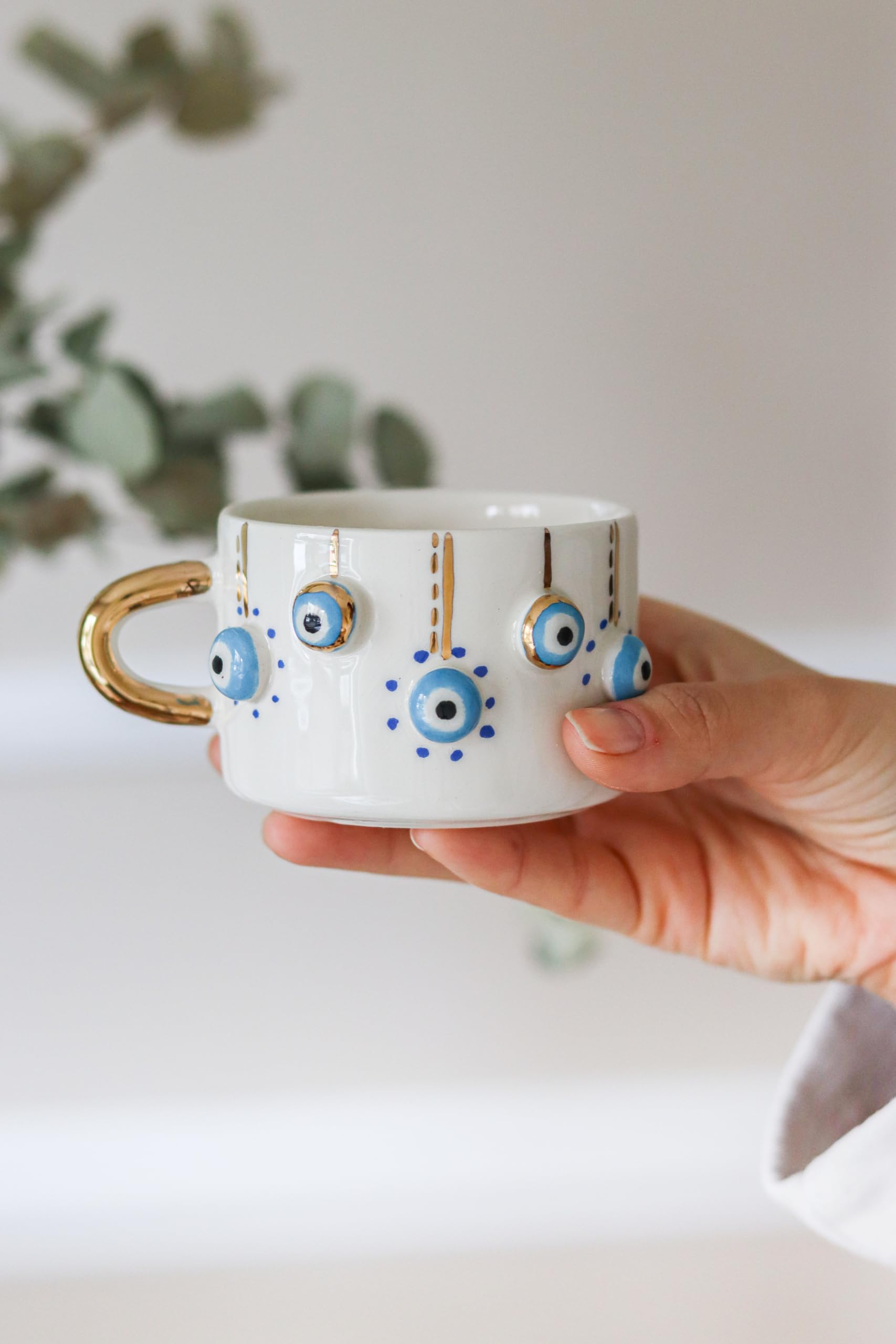 Tasses à Mauvais Œil En Céramique - Petites Tasses Expresso, Café, Thé Turc Grec Arabe Avec Motif Protection