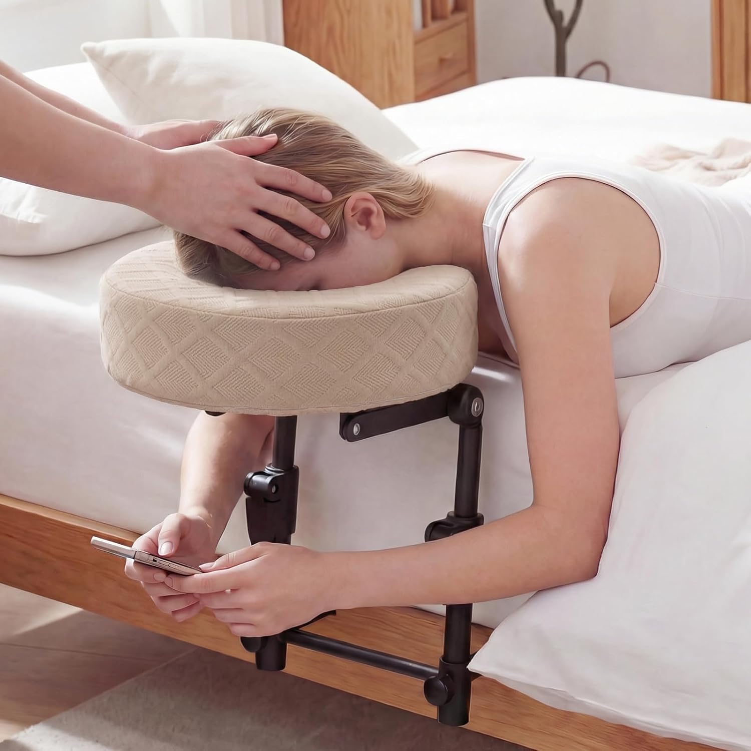 Portable Massage Headrest for Bed, Easy-Install Adjustable Face Cradle with Memory Foam for Couples, Home Spa & Recovery, Fits 6-17” Mattress, Black