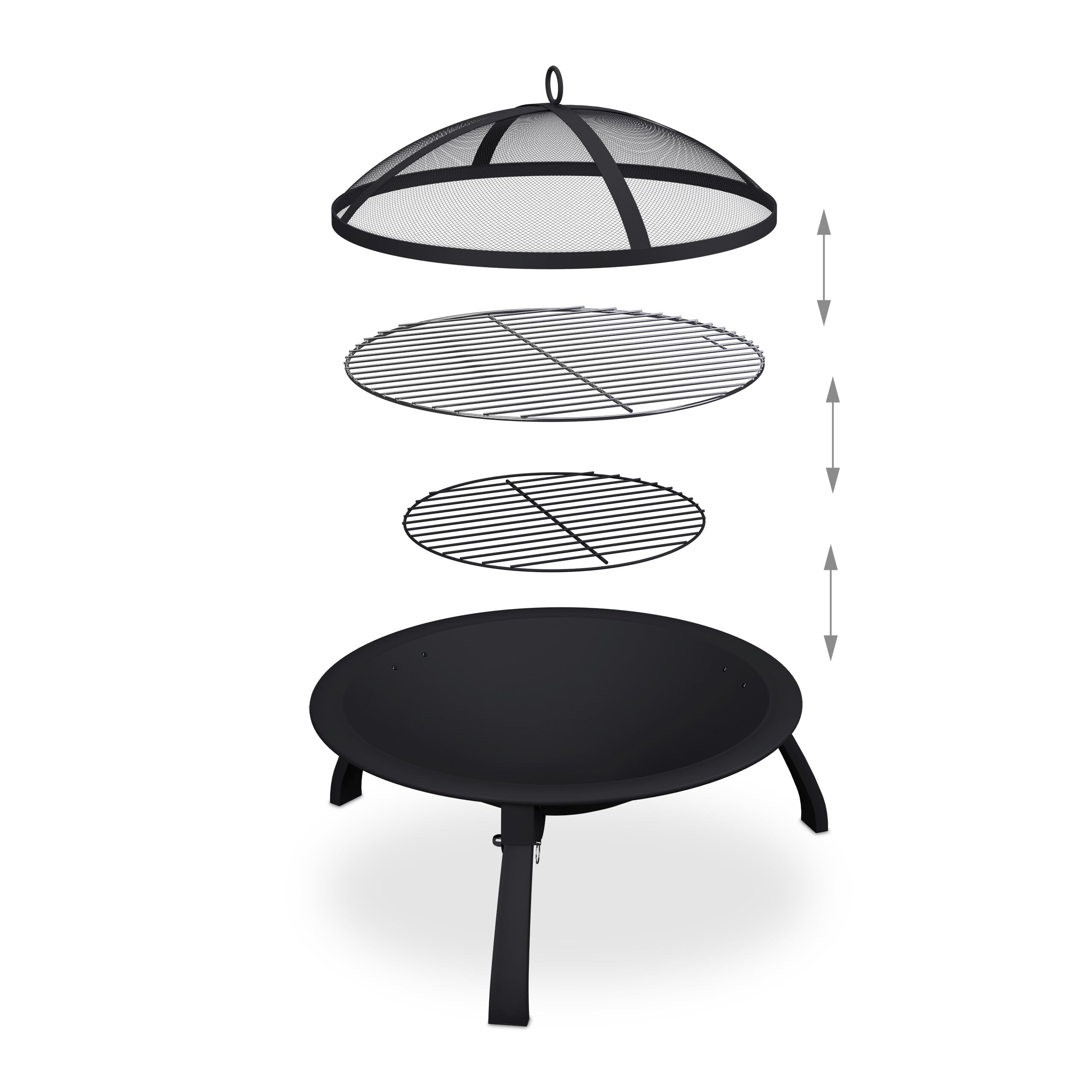 Relaxdays Braciere da Esterno con Parascintille, Griglia e Attizzatoio, Grill da Giardino e Terrazzo, D: 51 cm, Nero