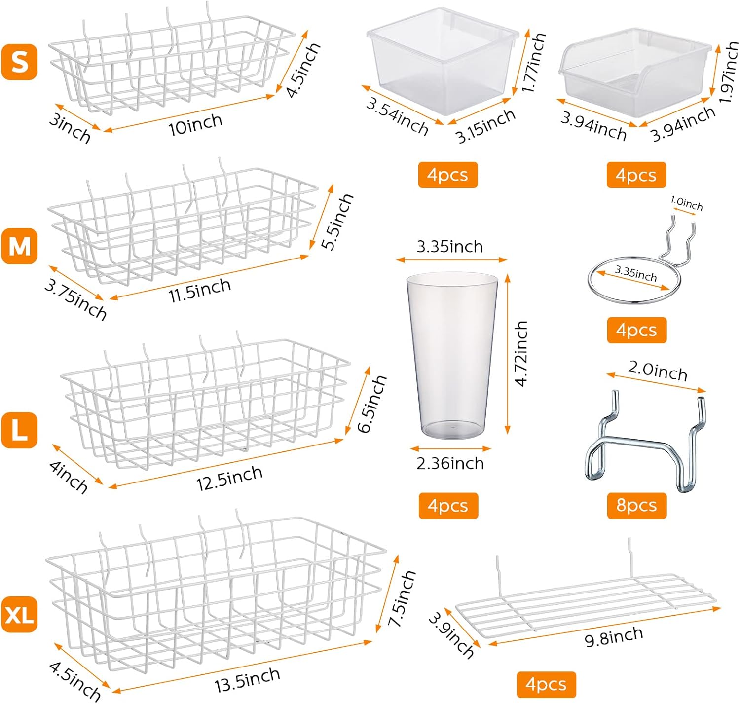 Yookeer 32 Pieces Pegboard Organizer Set Peg Board Rack with Hooks,Loops Wire Shelves Garage Storage, Craft Workshop, Workbench Assortment Organizer Tools(White)
