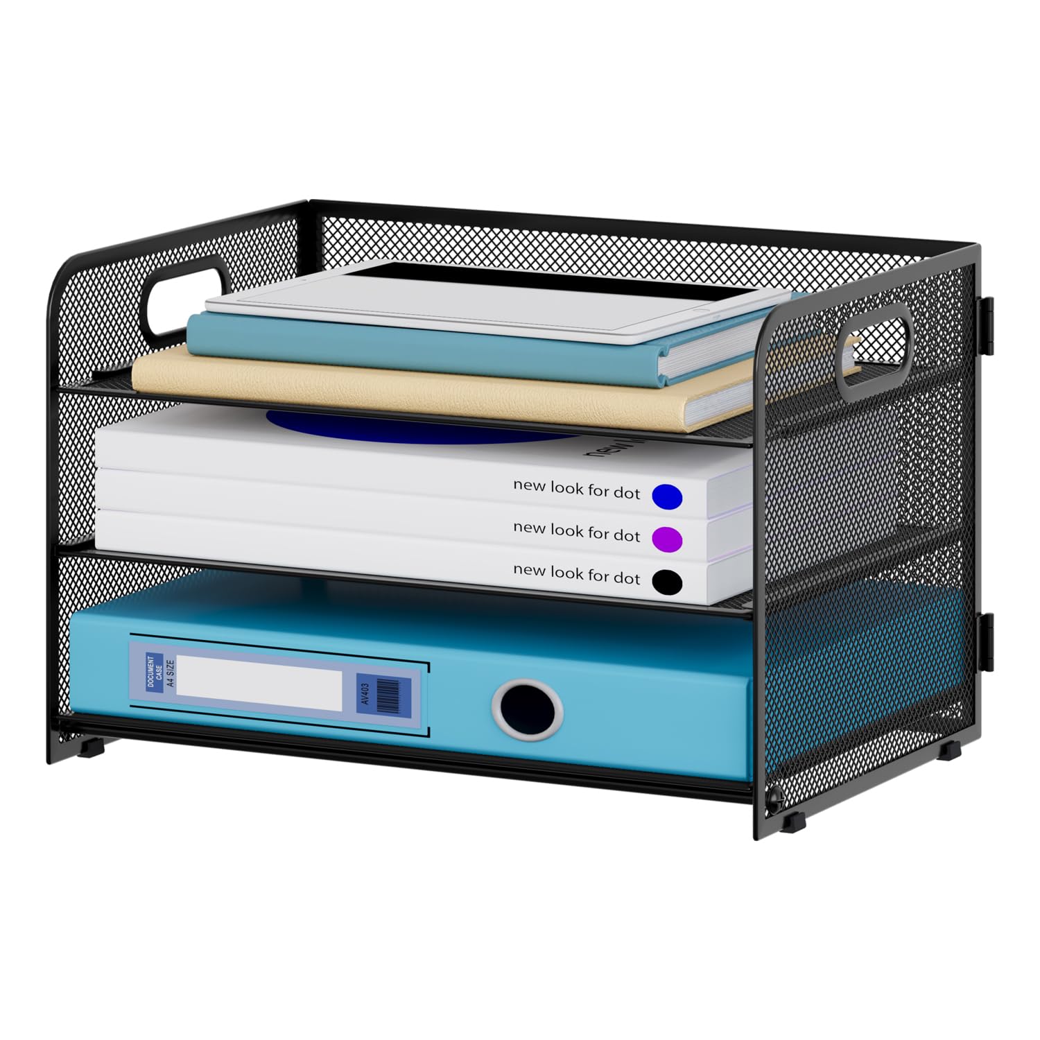 3 Niveles Organizador Archivador Optimiza Espacio, Escritorio Bandeja A4 Papel Mantiene Limpieza, Clasificador Documentos para Oficina y Hogar, Metal, Negro