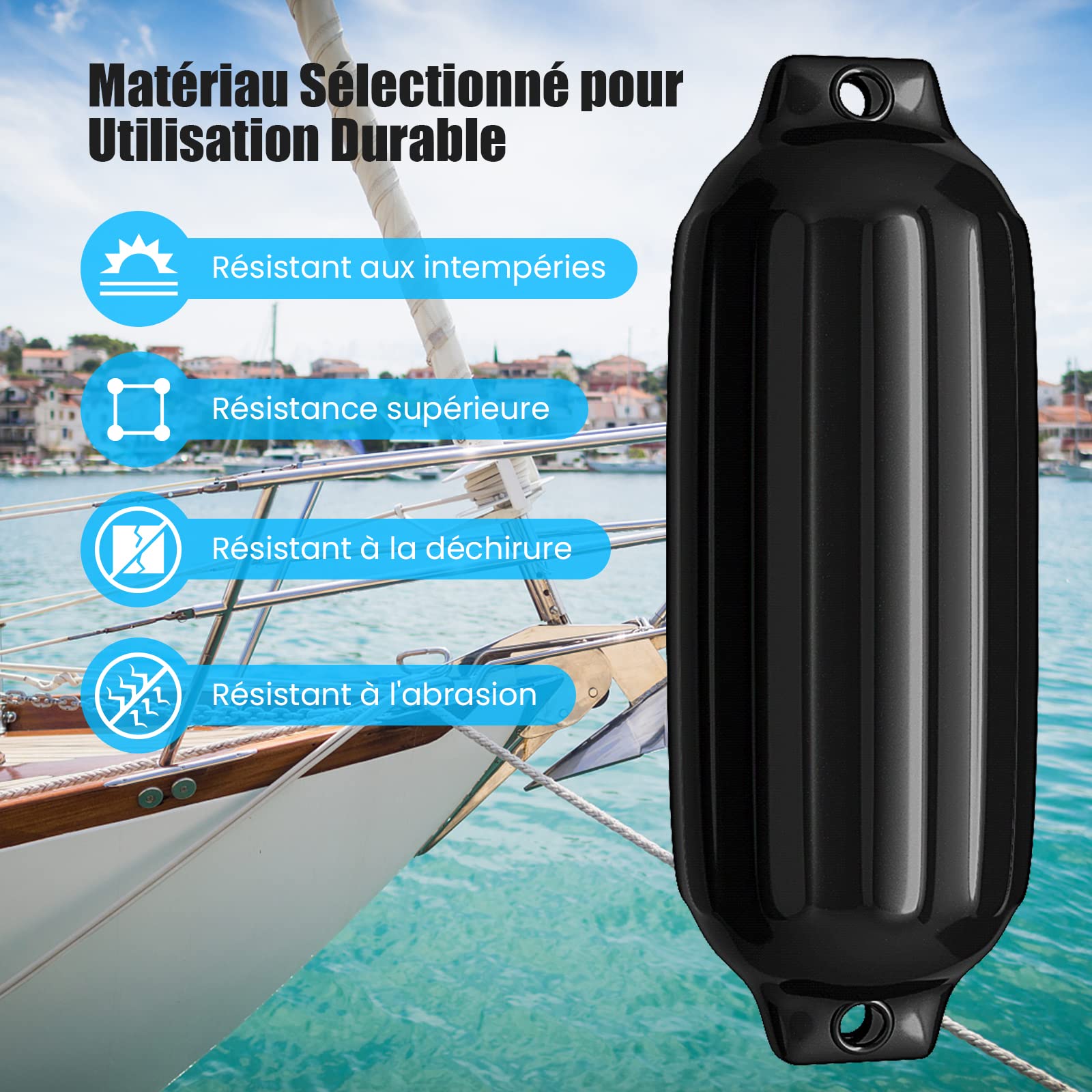 COSTWAY Set de 4 Pare-Battage Gonflables en PVC à Deux Œillets Nervurés pour Ponton, Voilier, Hors-Bord, Protections Gonflables pour Bateaux