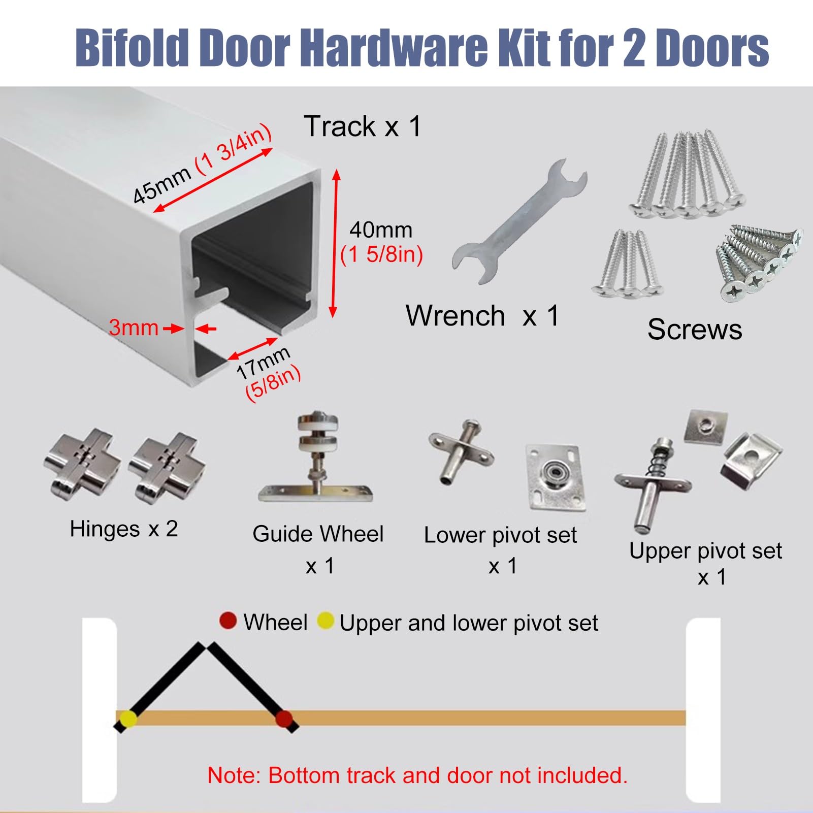 Rail Porte Coulissante Kit de Quincaillerie pour Portes Pliantes Avec Rail, Rail pour Portes de Placard Pliantes, Guide pour Portes Pliantes(70cm(27.6in) for 2 Doors)