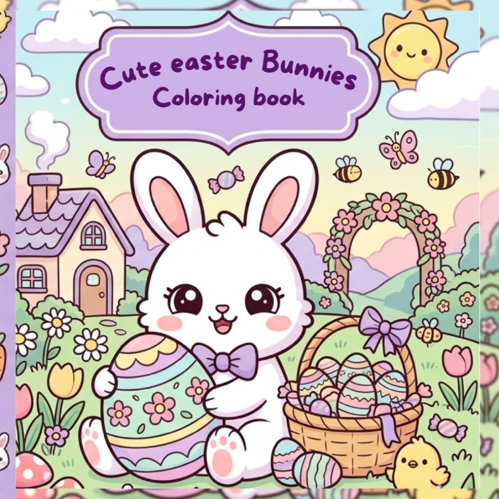 Cute Easter Bunnies Coloring Book: Adorable Bunny Scenes, Easter Eggs, Flowers and Spring Fun – A Cute Coloring Book for Kids and Adults