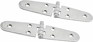 MARINE CITY 304 Grade Stainless Steel Sturdy Durable Round Smooth Sides Heavy Duty Door Strap Hinge for Marine RV Skylight Locker Hatch Cabinet Door (Pack of 2)