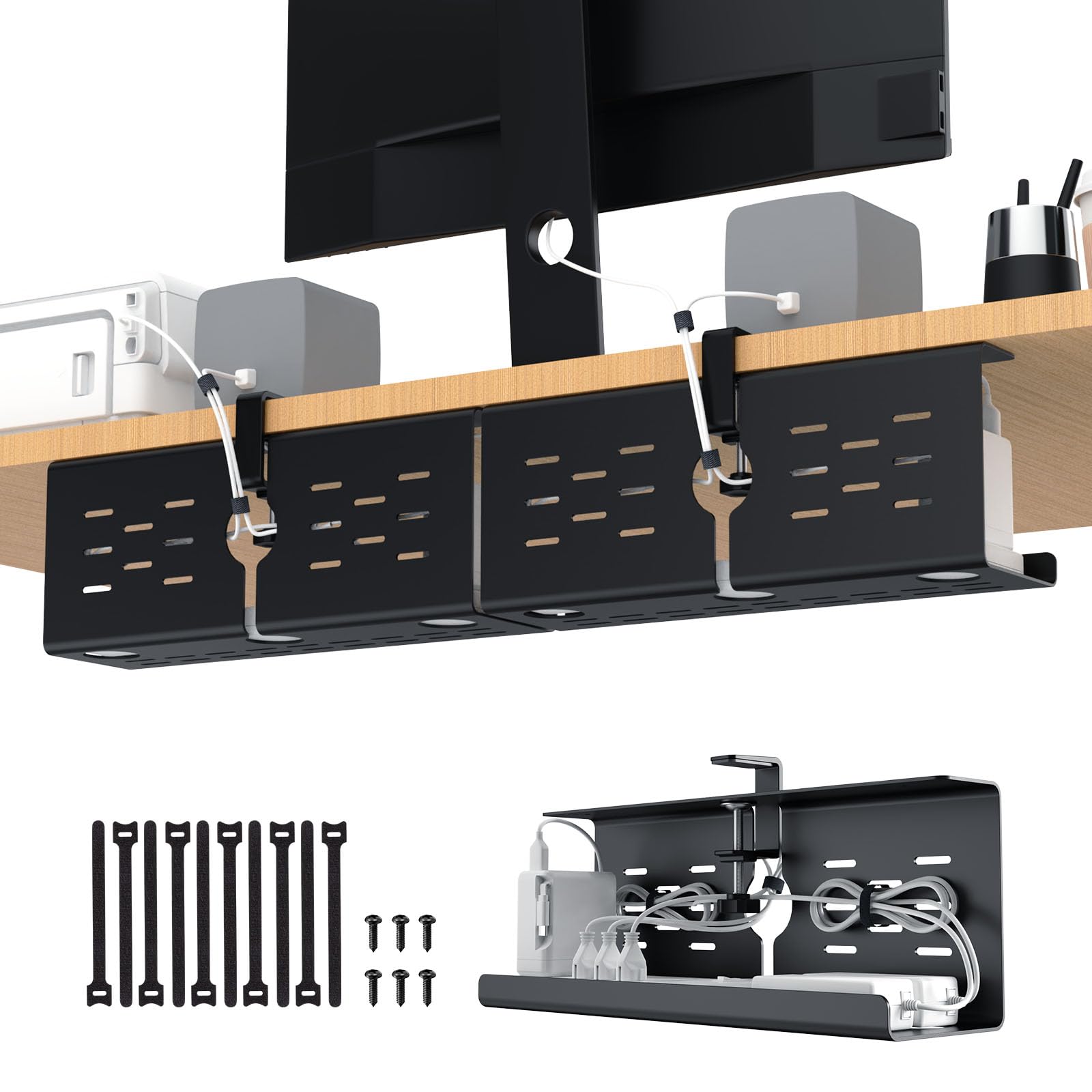 KEEGH two black metal cable trays with hardware