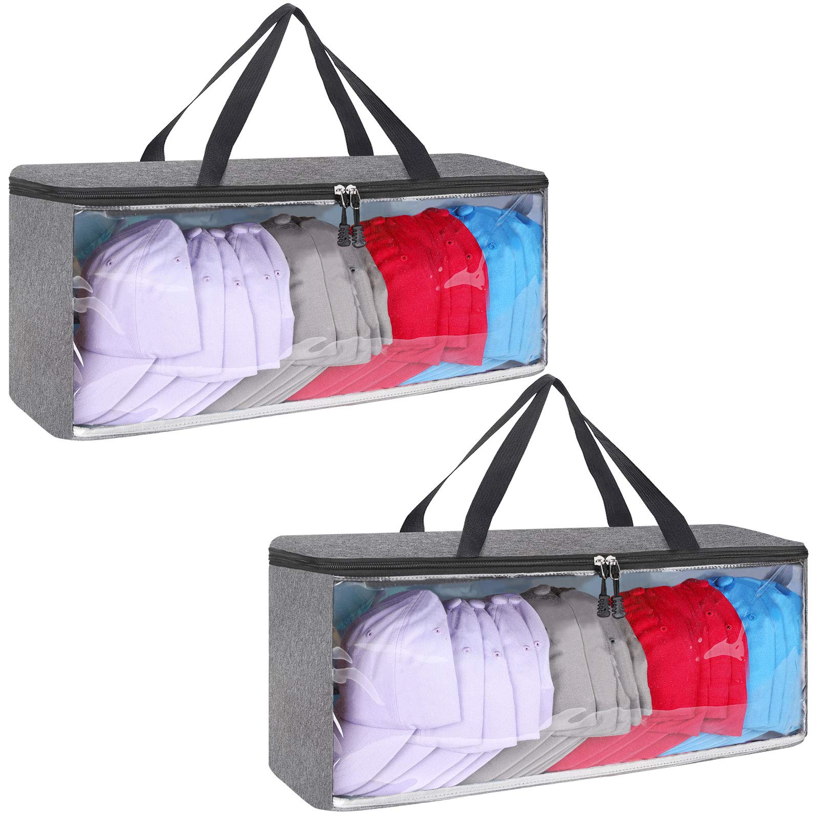 ACOSEN Hat Rack Hat Organizer - Hat Storage for Baseball Caps with Druble Handles and Sturdy Zipper, Storage Bins Holds up to 20 Hats, Dust Proof Storage Basket (Grey - 2 PACK)
