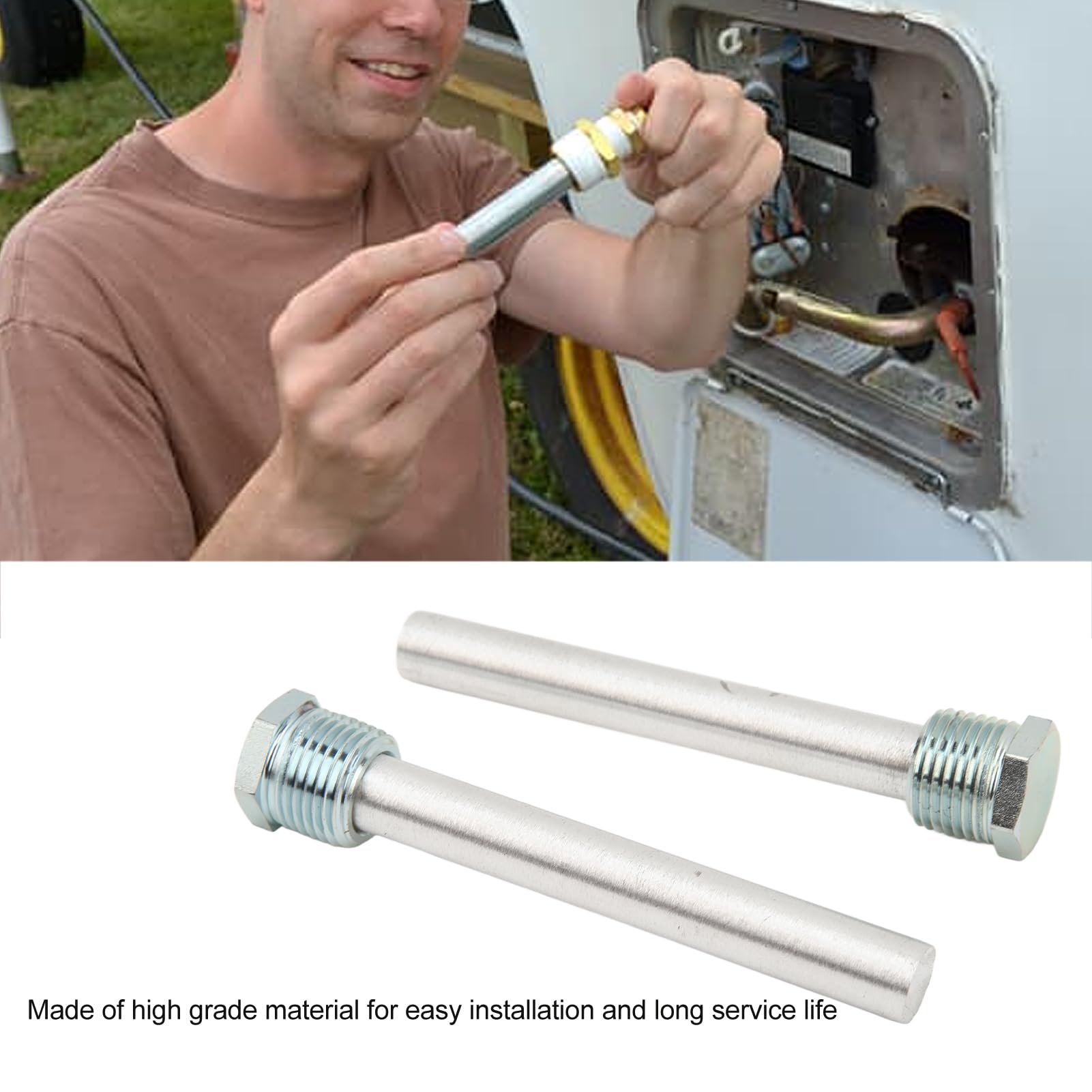 Tige D'anode Robuste et Fiable, Filetage NPT 1/2 Pouces, Capuchon en Zinc Bleu, Tige D'anode en Magnésium pour Chauffe-eau de Camping-car, 2 Pièces