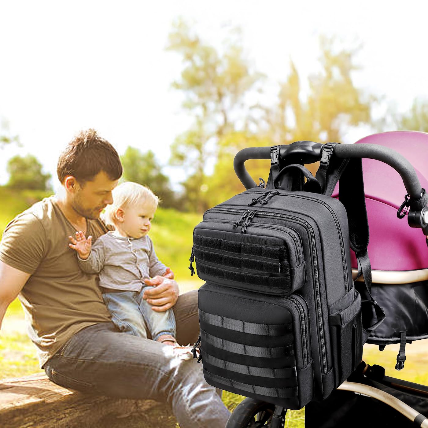 LORADI Grand sac à dos pour ordinateur portable de 15,6" avec poches isothermes, sangles de poussette, housse de voyage, travail, noir, Large, Sac à langer