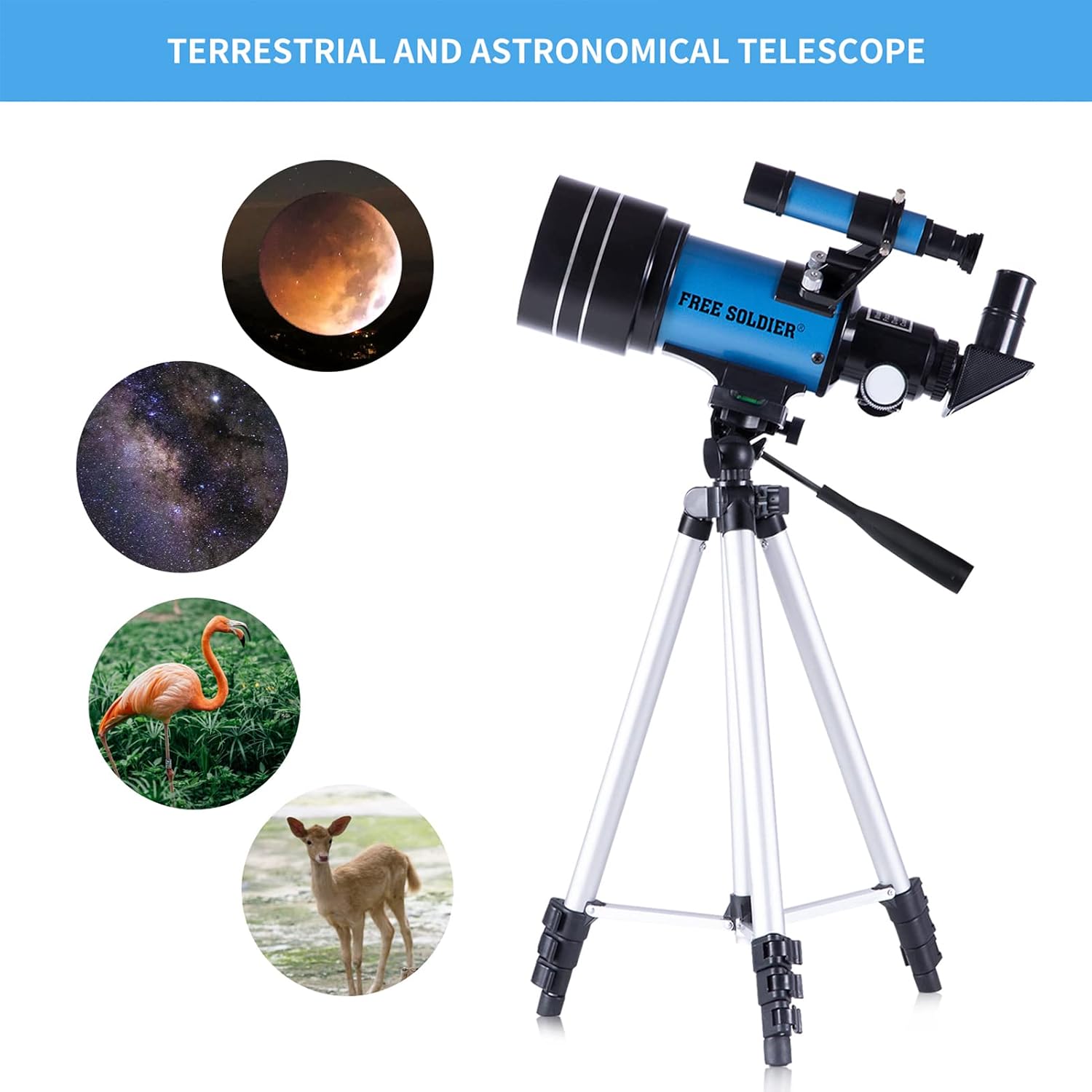 Exclusive FREE SOLDIER Telescope for Kids Astronomy Beginners - 70mm Aperture High Magnification Astronomical Refractor Telescope with Phone Adapter Wireless Remote Portable Telescope for Kids, Blue
