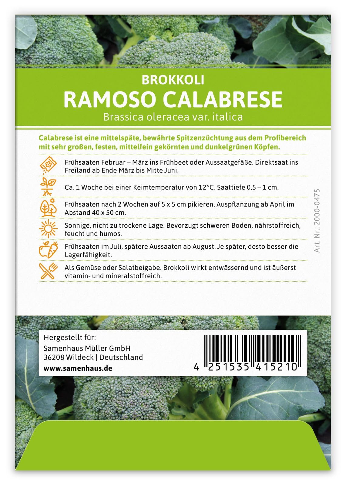 FLORTUS 2000-0475-100x Brokkoli Ramoso Calabrese (100 Stück) (Brokkolisamen)