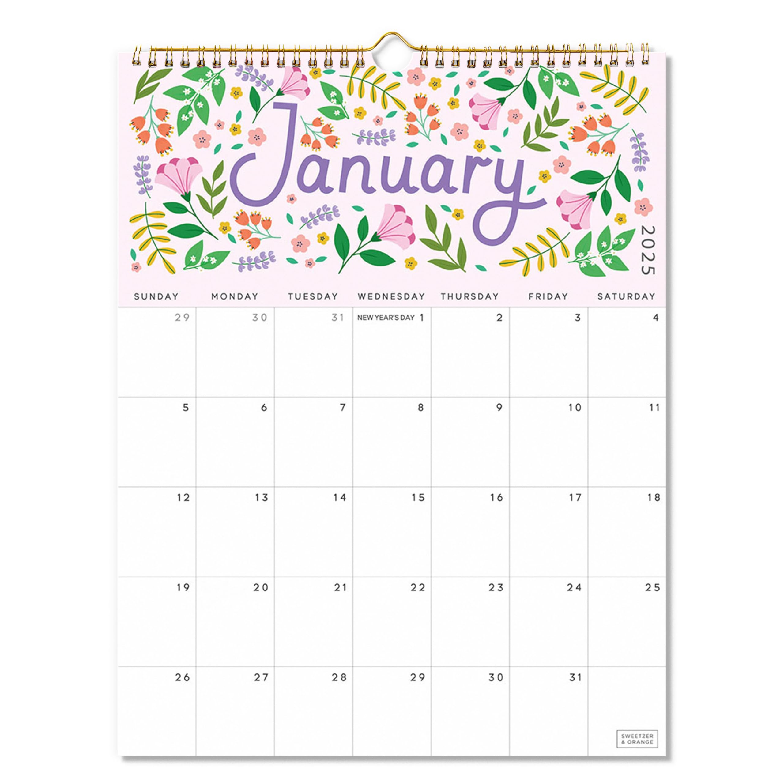 S&O Five Color Floral Wall Calendar from January 2025-June 2026 - Tear-Off Monthly Calendar - 18 Month Academic Wall Planner - Hanging Organizer to Track Anniversaries & Appointments - 13.5"x10.5”in