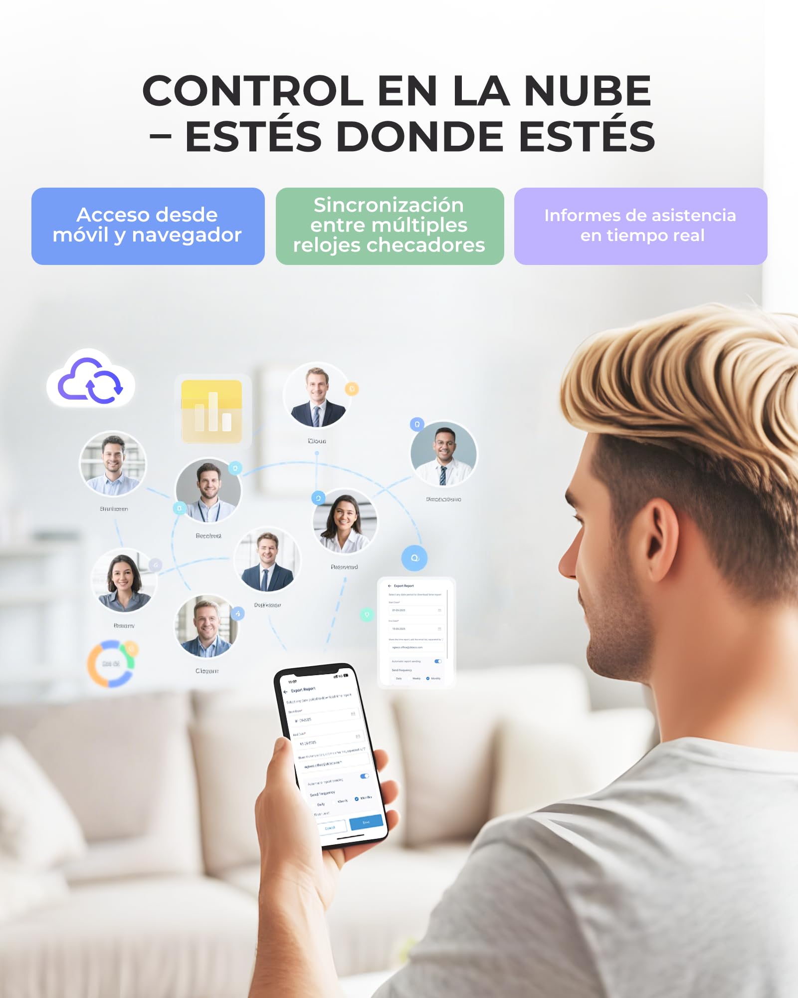 NGTeco Reloj de Fichar Cloud,TC4 con Lector de Huella Digital para PYMES Sistema Biométrico con Reglas Personalizables, Software de Control Remoto y App iOS/Android