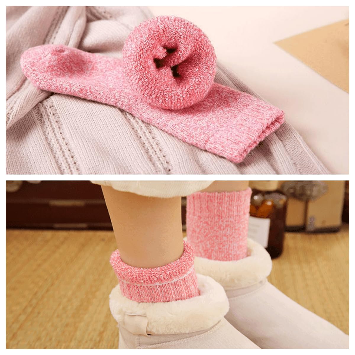 Supercap 3 Pack Thick Socks For Womens, Wool Socks Thermal Knit Cozy Socks, Soft Crew Socks Hiking Boot Warm Winter Socks