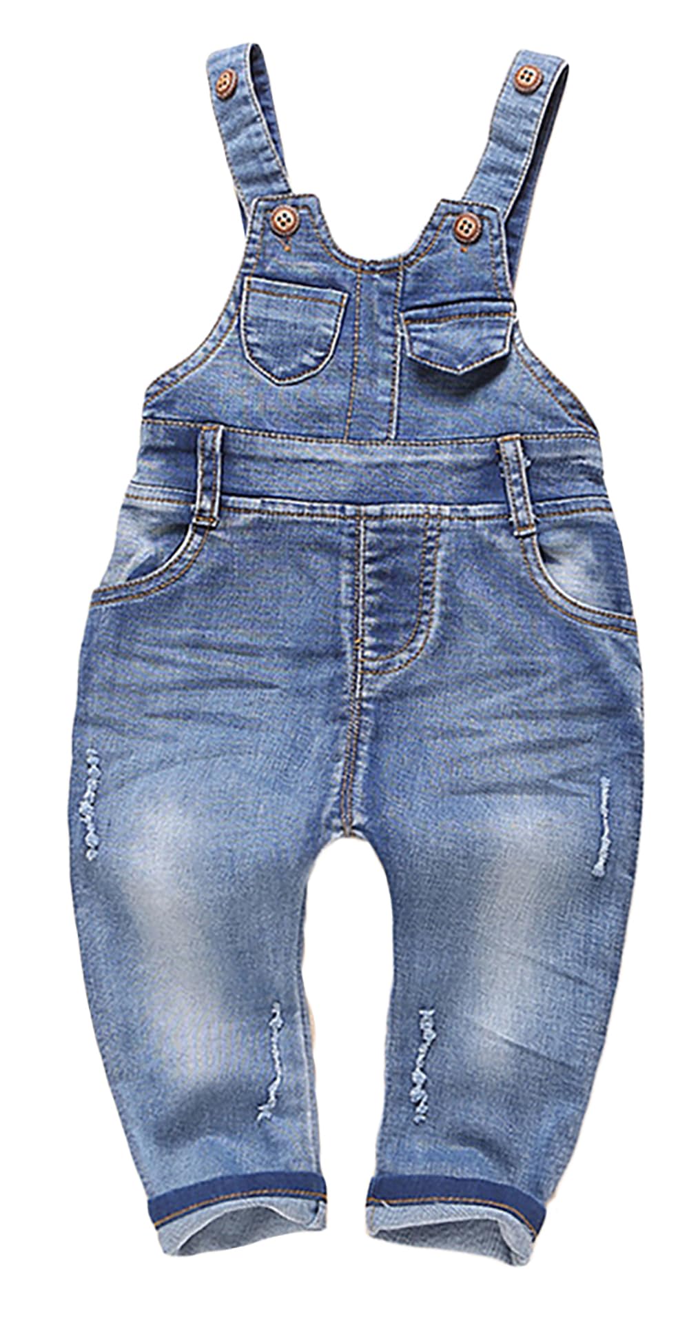 Kidscool Space Women's Light Blue-1881 Baby & Little Girls Denim Overalls,Jean Workwear Dungrees,Light Blue,6-12 Months
