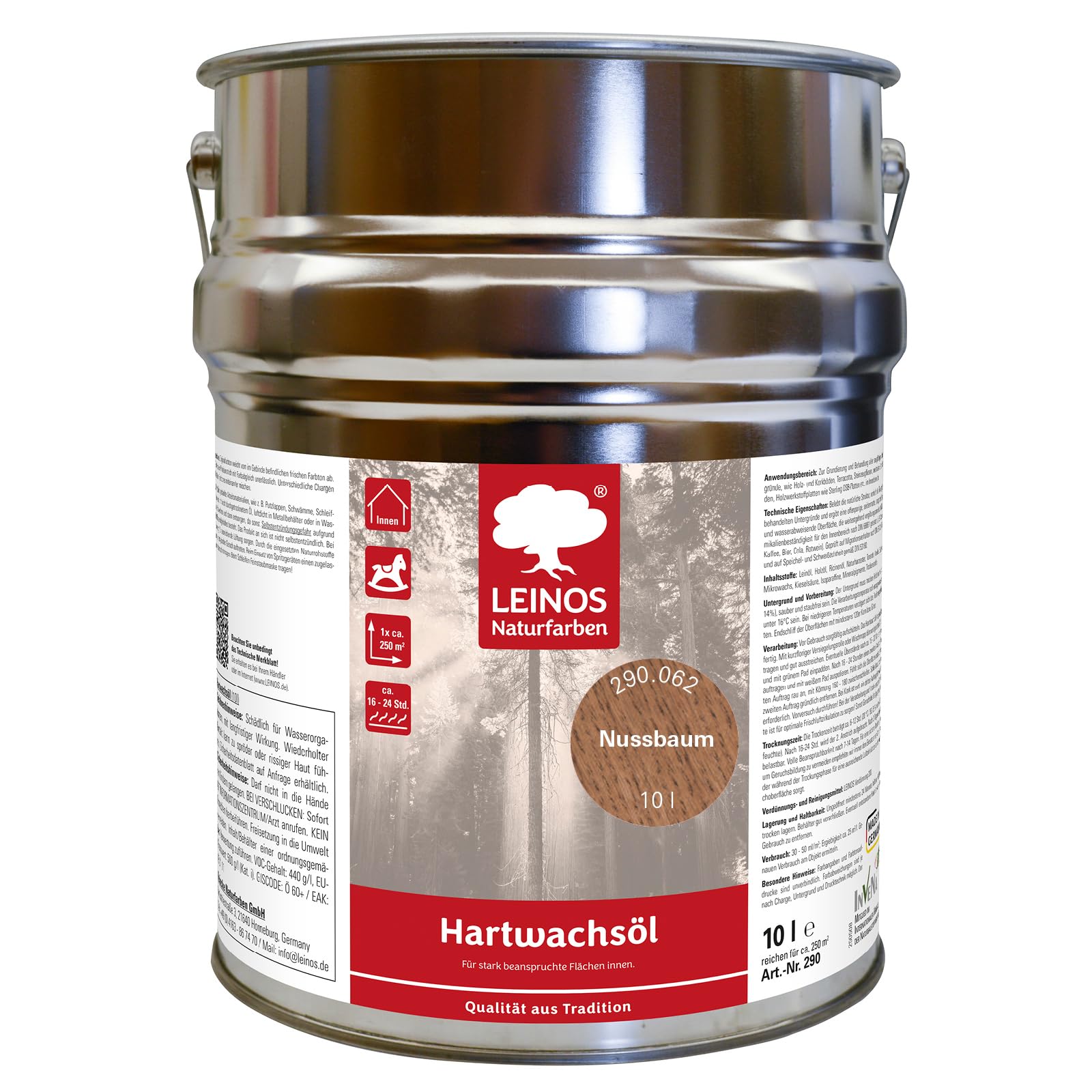 Leinos 290 Olej z twardego wosku 062 orzech 10 l