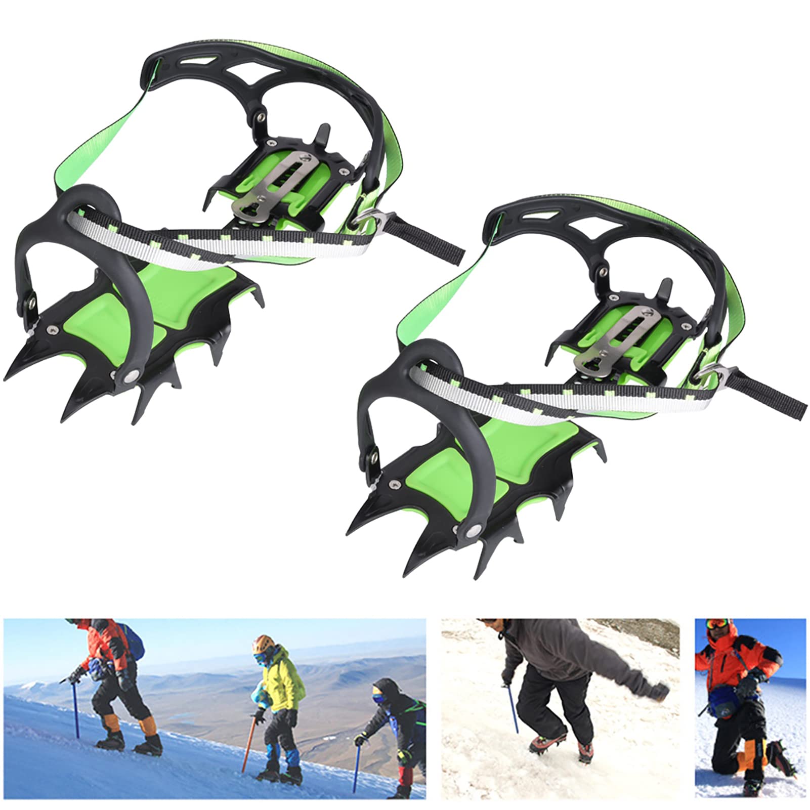 HERCHR Crampons De Traction sur Glace, 1 Paire De Crampons à 14 Dents pour Chaussures à Pointes Antidérapantes en Acier Inoxydable pour la Randonnée, l'escalade, L'alpinisme