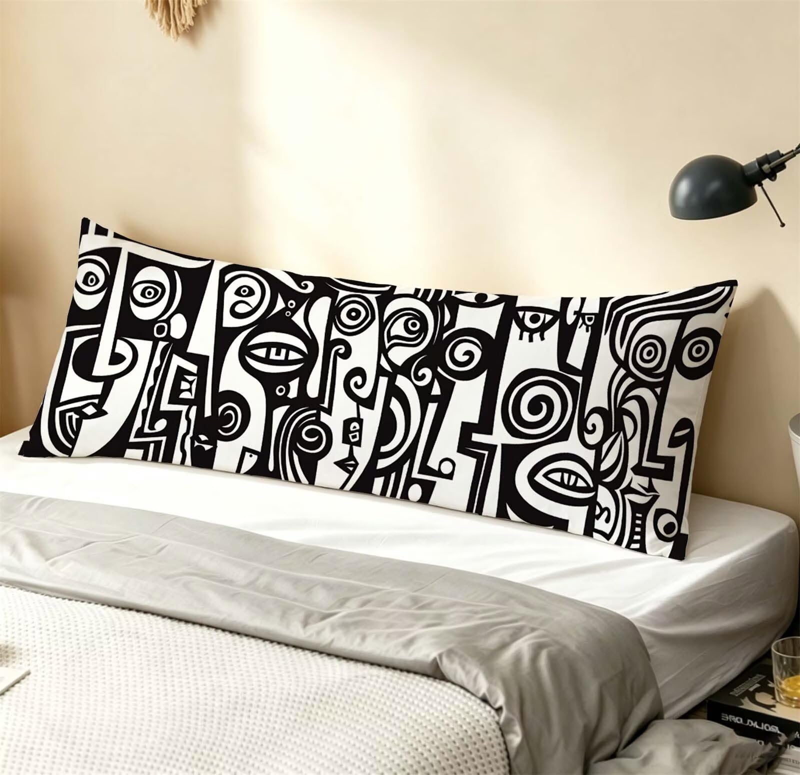 Nero-4 Federe Cuscino Letto 50 x 150 cm, Grande Cuscini per Divano Lino, | Doppia Faccia Stampa, Abstract-2 Fodera per Cuscino Decorativa, con Cerniera, Cuscino per Dormire Sul Fianco j-188