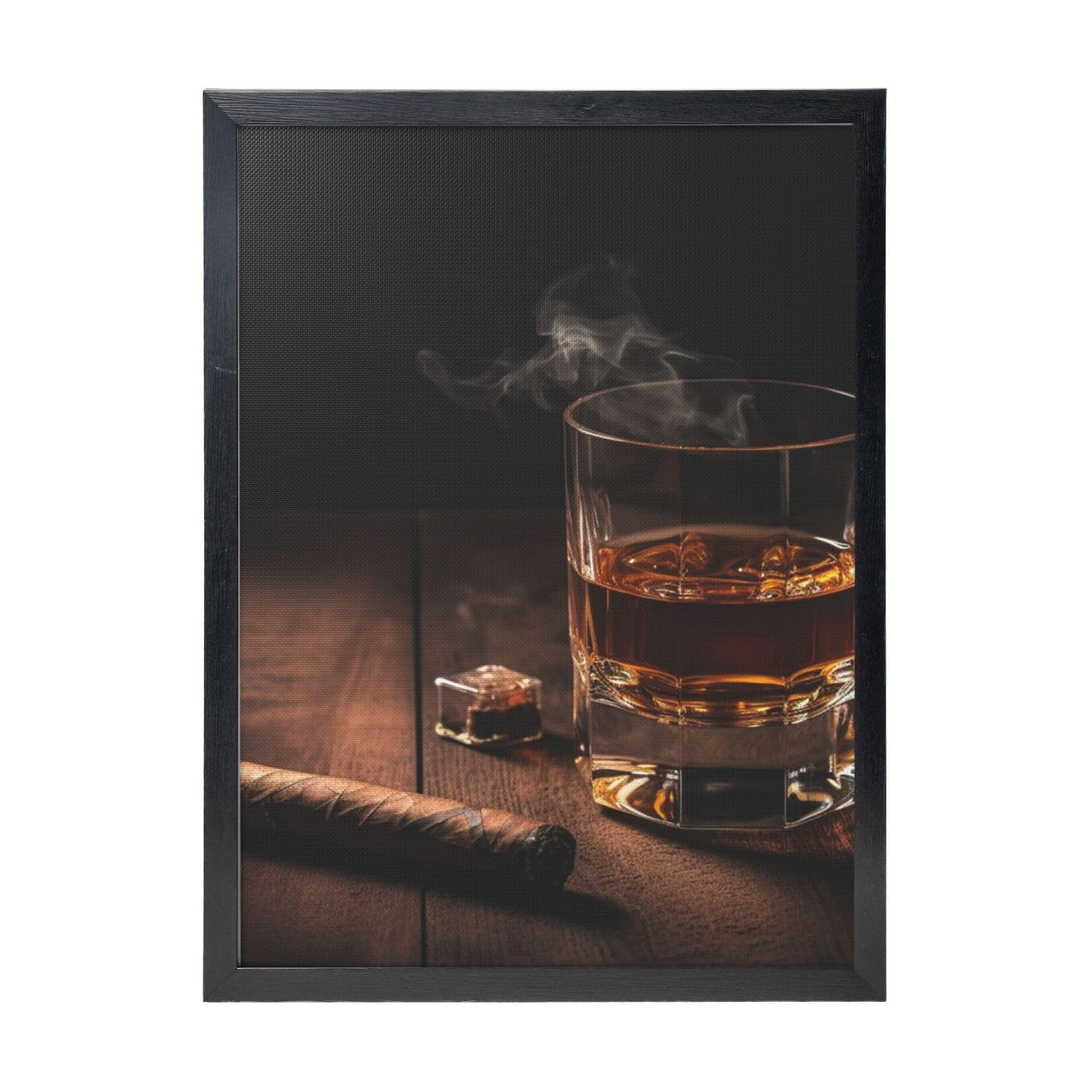 Framed Wall Art - Decorative Canvas Painting Cigar & Whiskey Pictures Poster Aesthetic Modern Prints Artwork for Bedroom Office Wall Decor Ready To Hang 12x16 in