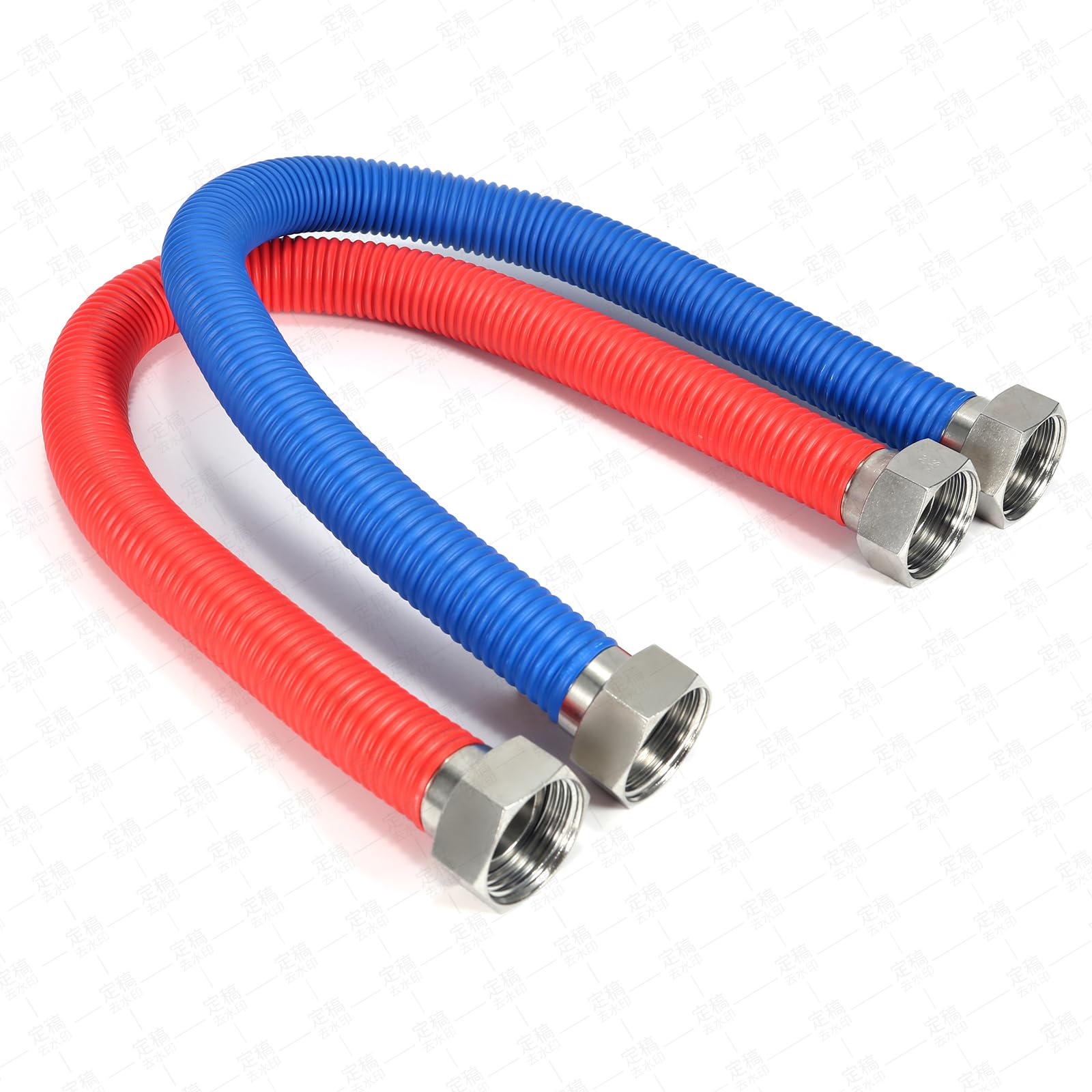 Conector flexible de acero inoxidable corrugado para calentador de agua de 24 pulgadas, 1/2 FIP x 1/2 FIP, manguera flexible para calentador de agua, código de color para agua caliente y fría, conector y tubería de acero inoxidable 304, capa protectora de PE, paquete de 2