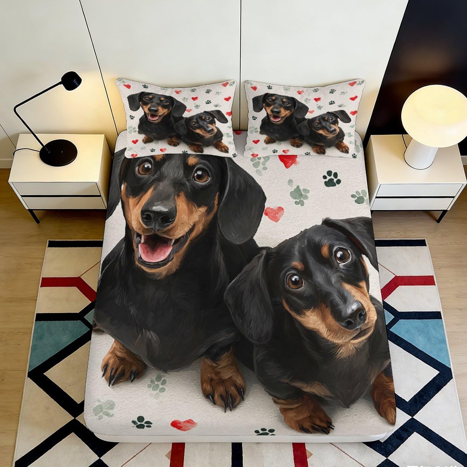 Pnayamiorkfel Style-4 3D Printed Dachshund Dog Fitted Sheet Microfiber Soft Bed Cover For Bedroom Guest Room Mattress Decor Gift 90X200x25cm