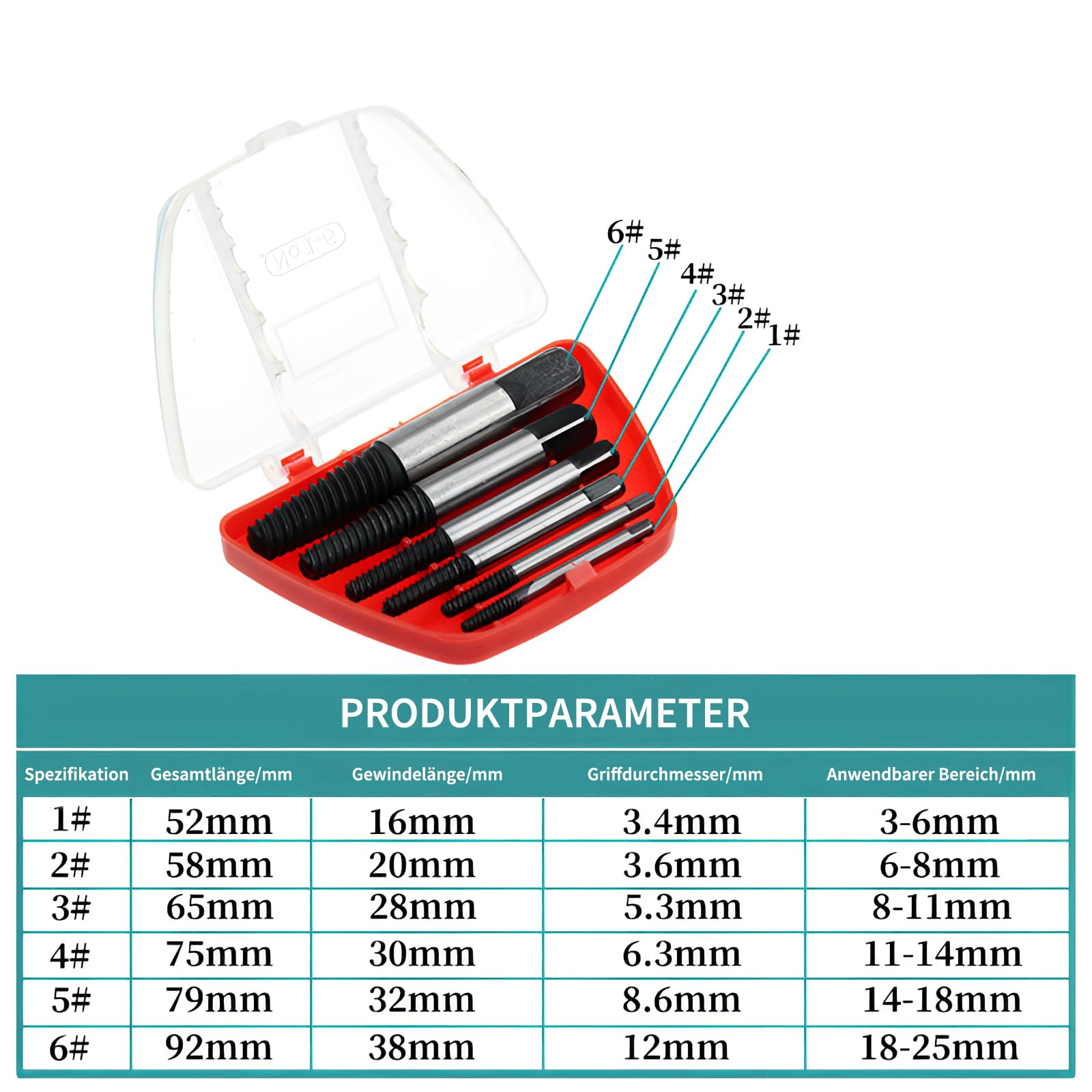 Set Estrattori Per Viti Danneggiate 6 Pezzi - Utensile Per Rimuovere Viti Rotte | Acciaio Al Carbonio Nero - Foto 2