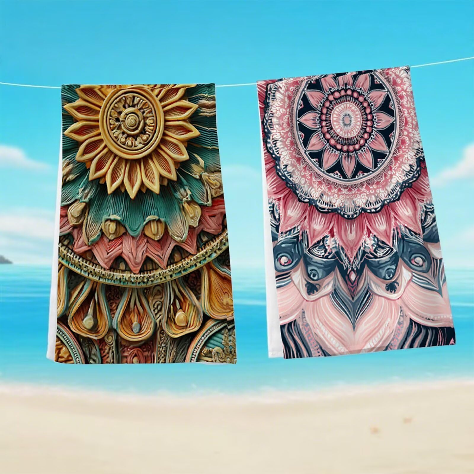 Telo Mare Microfibra 90x180 cm Telo Mare Grande, Asciugamano Palestra Assorbente Asciugatura Rapida, Asciugamano Mare Antisabbi Stuoia Spiaggia per Piscina, Campeggio, Viaggio - Mandala Rosa G1-928