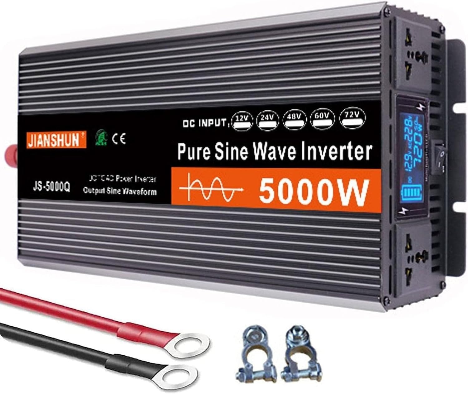 Inverter A Onda Sinusoidale Pura da 3000W 4000W 5000W 6000W per Auto da CC 12V 24V 48V 60V 72 V A CA 110V 120V/220V - 240V, Adatto per Abitazioni, Auto E Camper(5000W,60V to 220V)