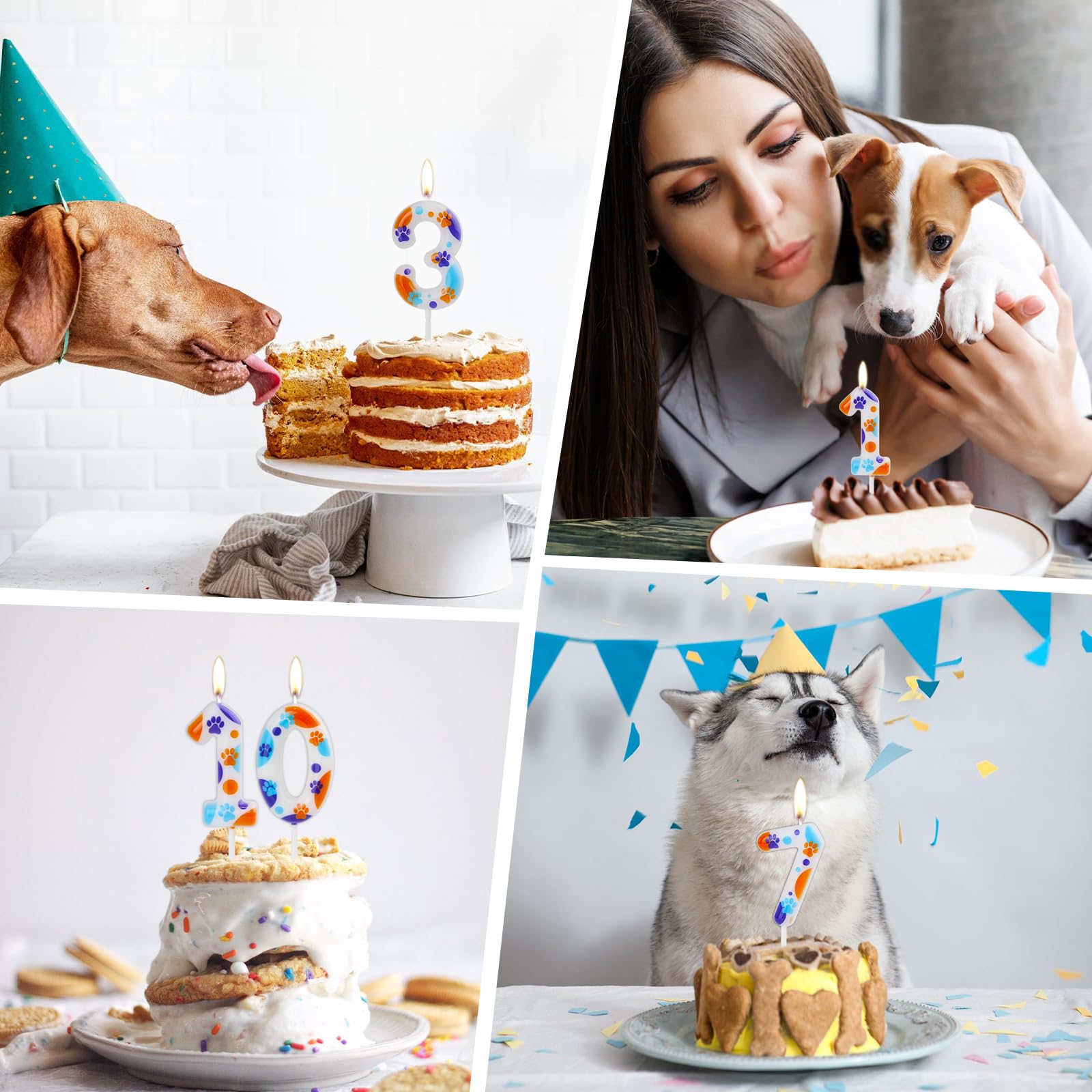 Blue Dog Paw Birthday Candles - Number 2 Candles With Paw Print Design For 2nd Birthday Parties