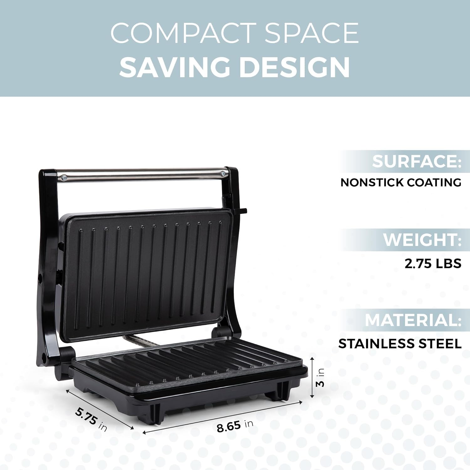 Alpha Living Electric Griddle Panini Press Sandwich Maker – Stainless Steel Panini Grill Press Sandwich Maker with Aluminum Griddle – Non-Stick Coating – 180-Degree Hinge for Thick and Thin Foods