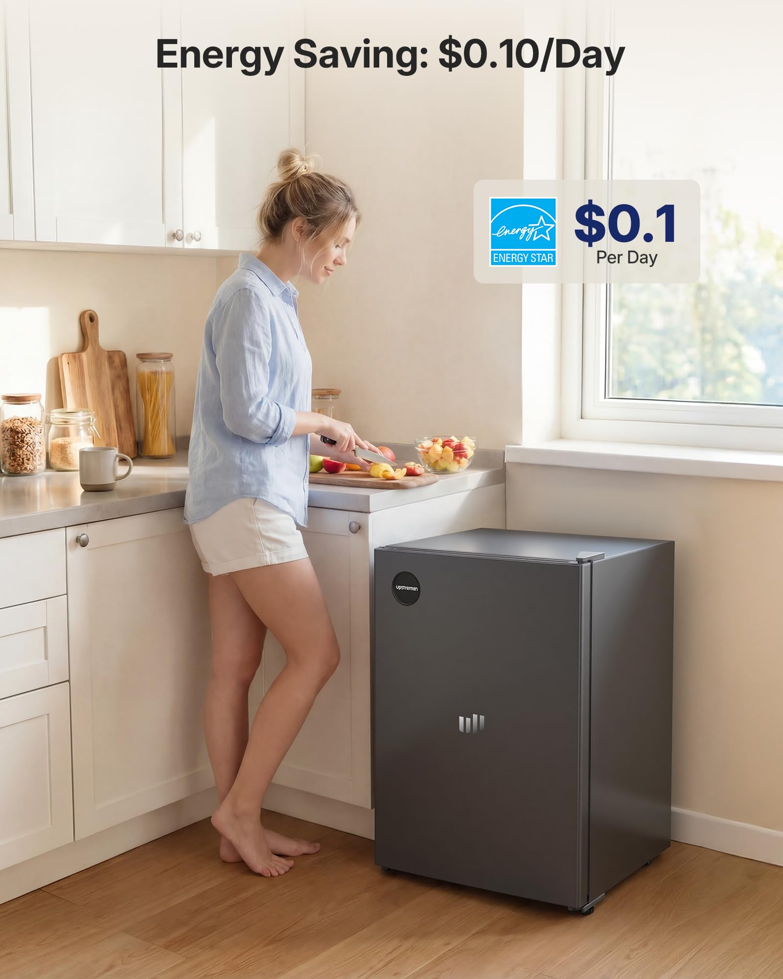 Upstreman 2.5 Cu.Ft All-Refrigerator Mini Fridge, Single Door Small Refrigerator, Dorm Fridge With 7 Adjustable Thermostat, Compact Refrigerator For Office, Bedroom Or Dorm, Gray-Cr26 on Fridge.com - View 3