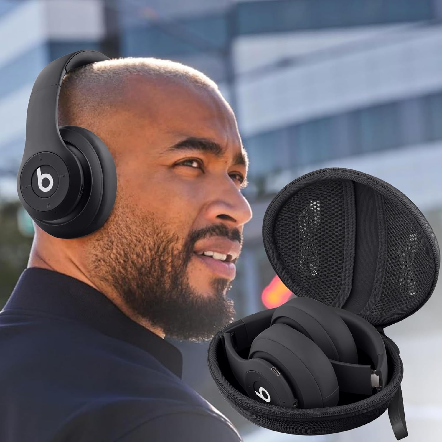 co2CREA for Beats Studio Pro / Studio3 / Solo4 / Solo3 Headphones, Hard Travel Case Compatible with Beats Wireless On-Ear Headphones (Black Case) - Image 9