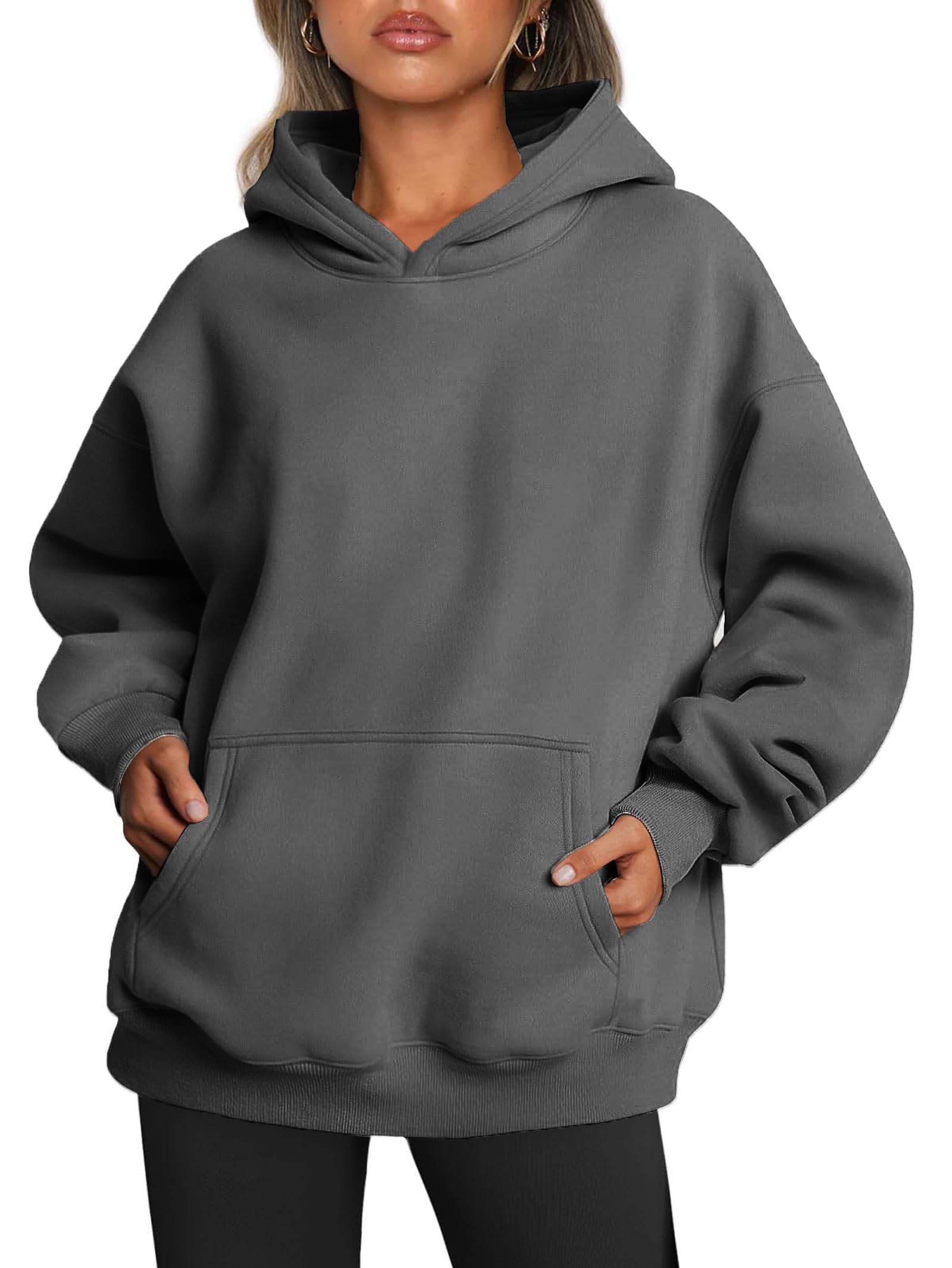 Famulily Oversized Hoodie Damen Langarm Sweatshirt Herbst Winter Thermofleece Tops mit Taschen S-XL