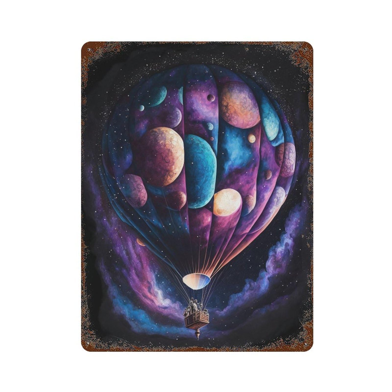 Cosmic Balloon Adventure-2 Aged Metal Wall Plaque 15.7"x11.8", for Garage, Bar And Workshop Decor, Farmhouse Wall Decor