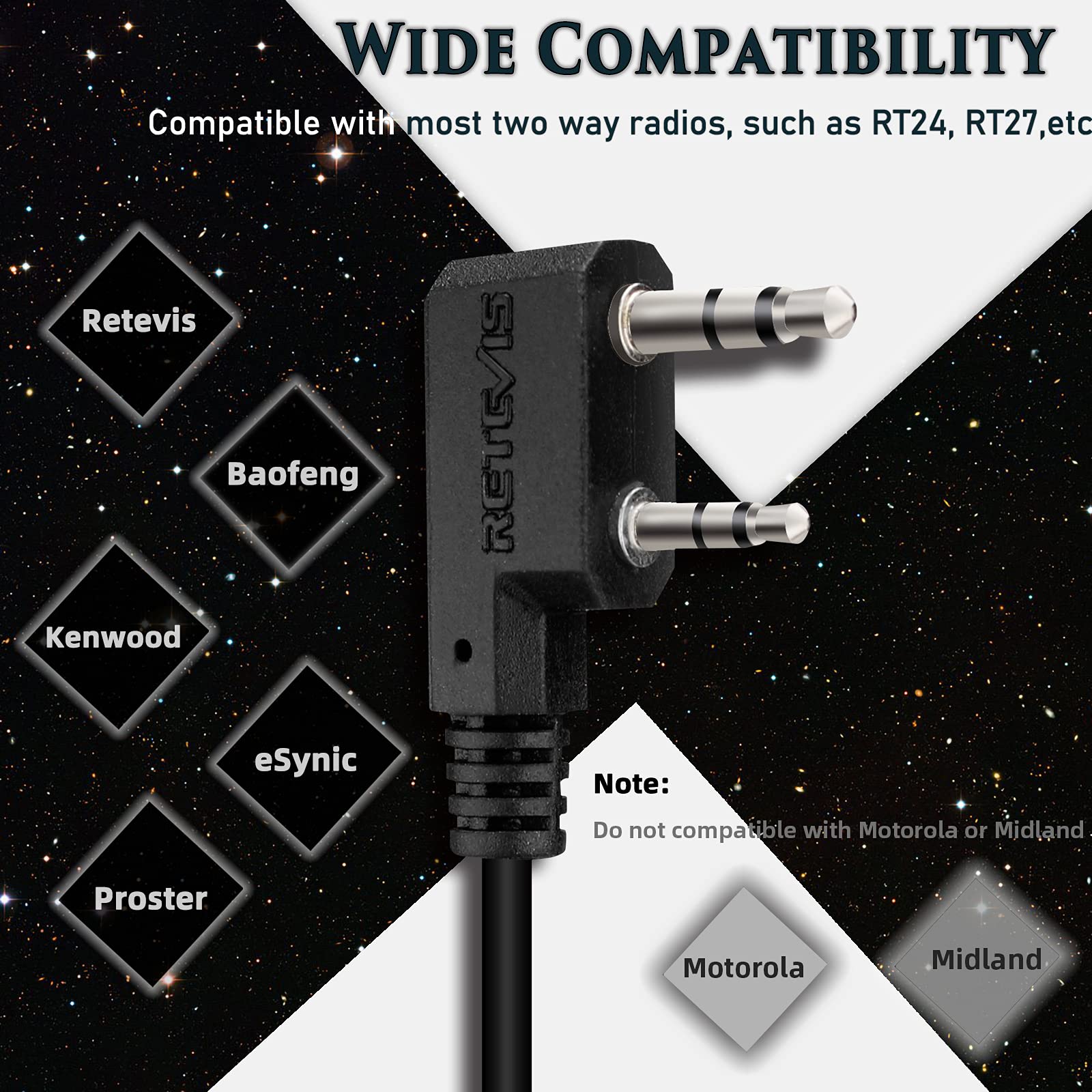 Retevis R111 Talkie Walkie Écouteur 2 Broches Volume Réglable Oreillette Type G Casque Compatible avec Talkie Walkie RT24 RT22 RT27 RT5 BaoFeng BF-888S BF-88E UV-5R Sunreal Kenwood (2 Pcs)