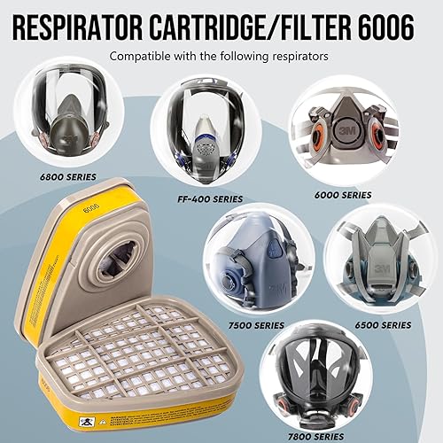 Miniatura 2 de Urjoai Cartucho respirador 6006 - Filtro respirador para respirador serie 6000, 7000 y FF-400, contra vapores orgánicos, gases ácidos, amoníaco,
