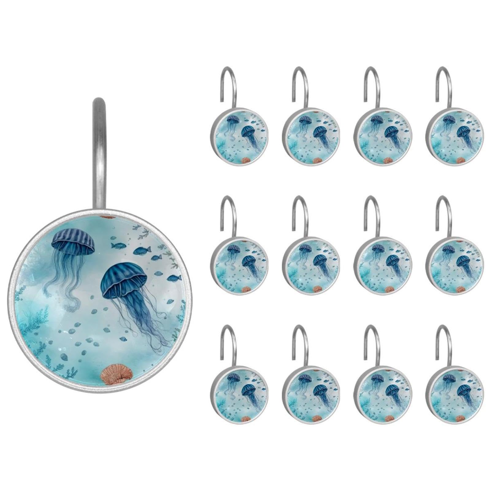 Jellyfish Decorative Shower Curtain Hooks Rings,Set of 12pcs Shower Curtain Hooks,Rustproof Decorative Shower Rings for Bathroom