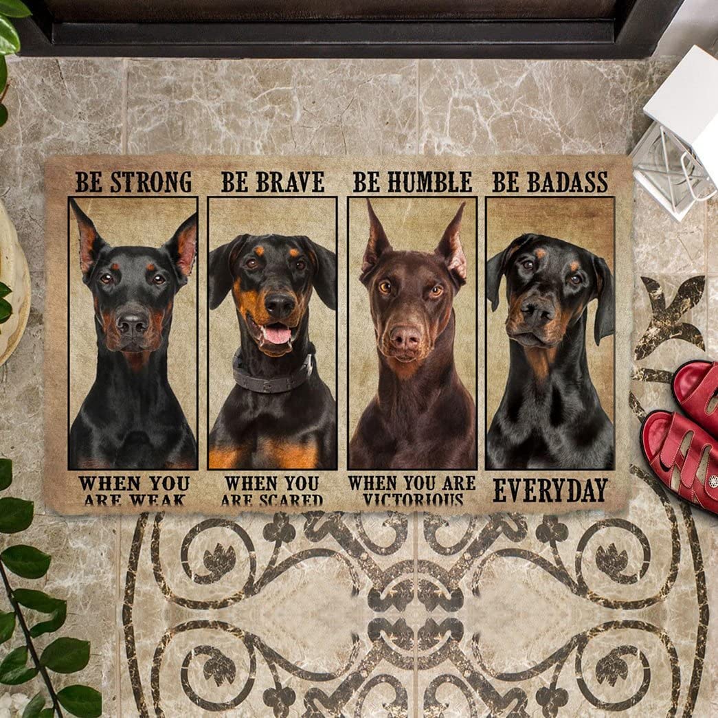 PuseTaer Doberman Doormat, 30*18 Inch, Black, Animal Print, Machine Made, Non-Slip, Absorbent, Quick Dry, Stain Resistant, Washable, Indoor Use,