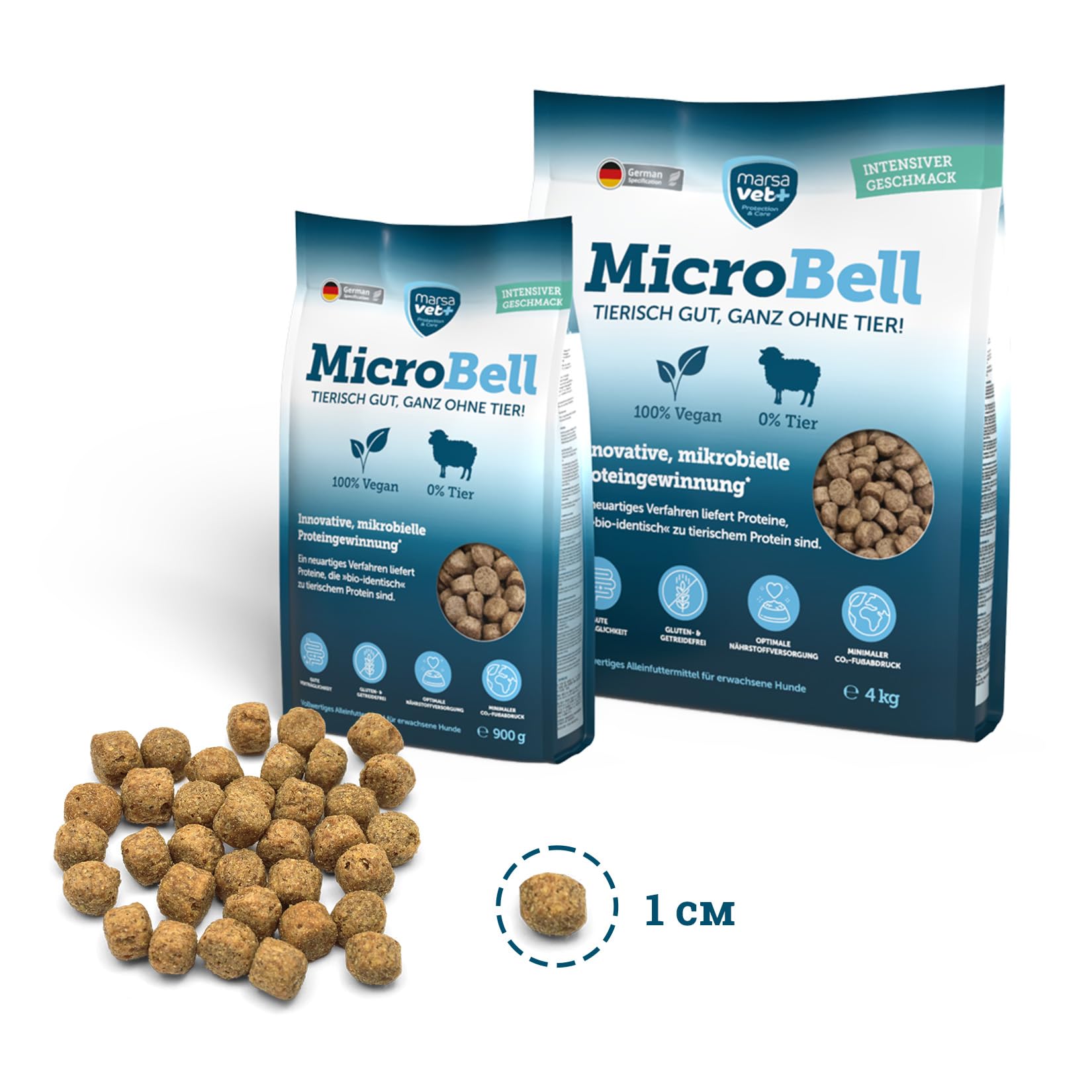 Marsavet sucha karma MicroBell – 4 kg, monoproteinowa karma dla psów z białkami mikrobiologicznymi, odpowiednia dla wegetarian, alergików i wrażliwych psów, bez glutenu i zbóż.