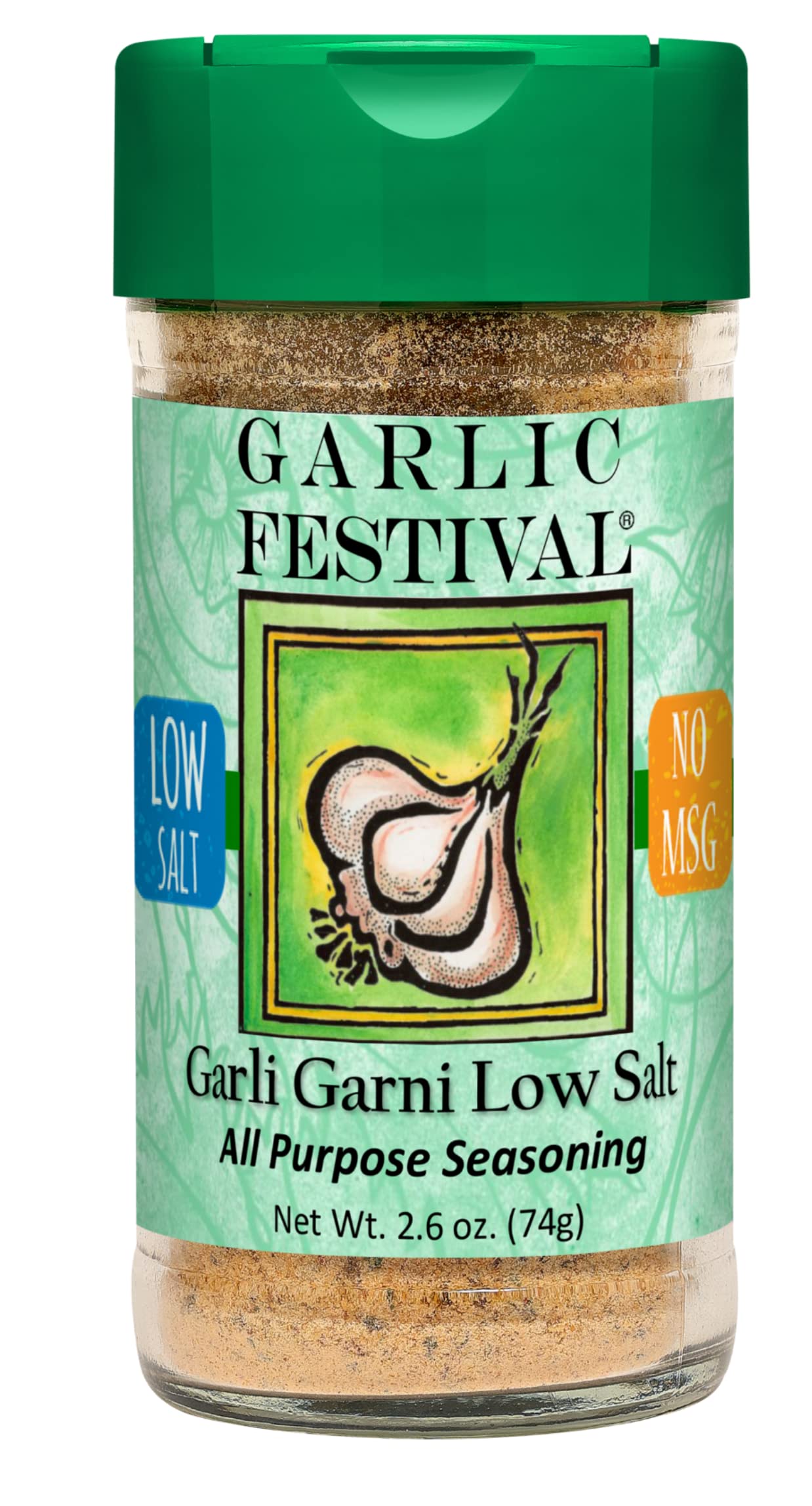 Garlic Festival Foods Low Sodium Garli Garni All Purpose Garlic Seasoning 2.6 oz. Gluten Free, No MSG