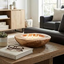 Round Scented Decorative Candle for Living Room, Bedroom, or Bathroom - Teak Wood Bowl Candle for Candles for Men and Small or Large Room Decor - Indoor and Outdoor Safe Accent - 3", Brown & Tan
