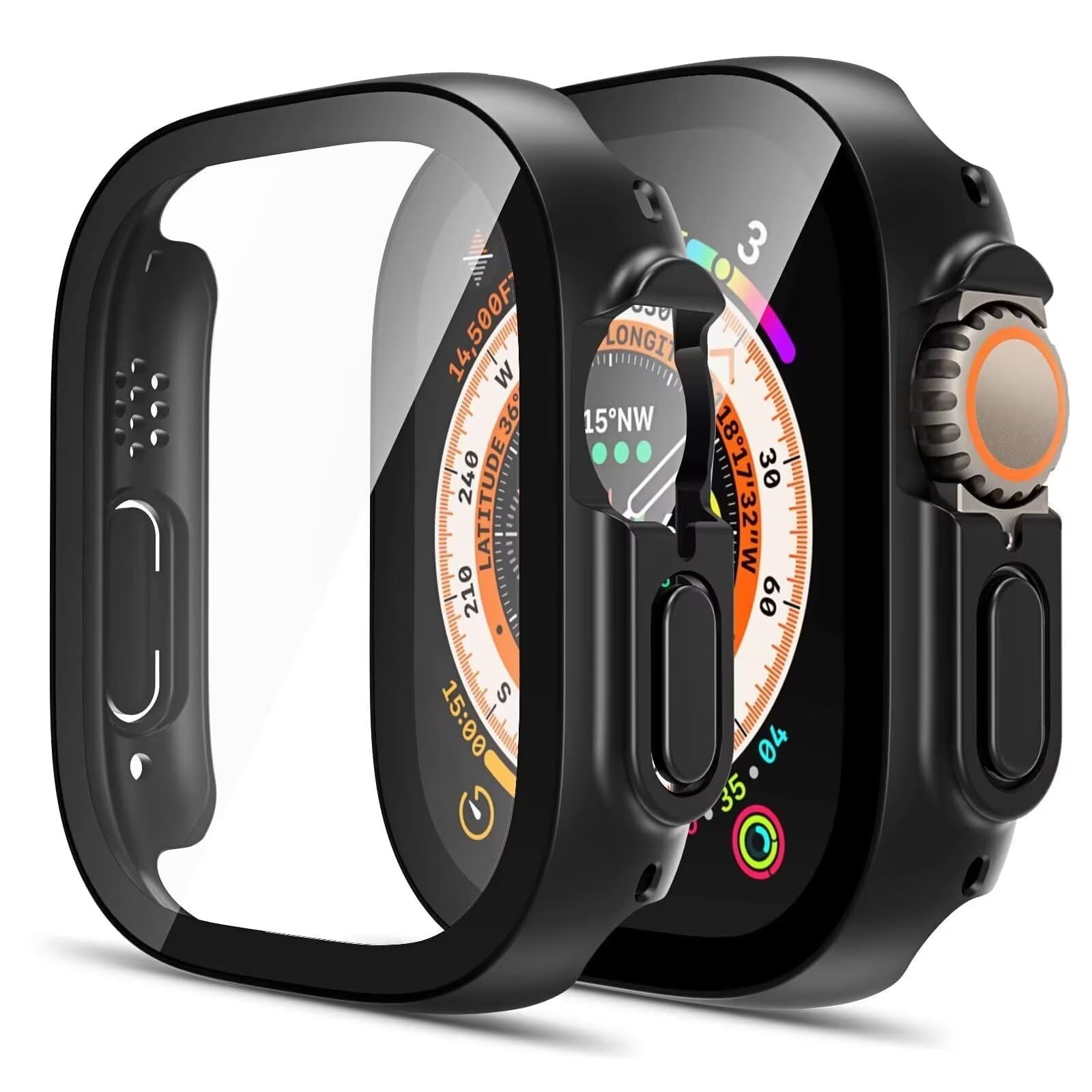 Vemigon Hard PC Case Compatible with Apple Watch Ultra 49mm with 9H Tempered Glass Screen Protector, Full Coverage, Touch Sensitive, Ultra-Thin HD Bumper Protective Cover - (49mm Black)